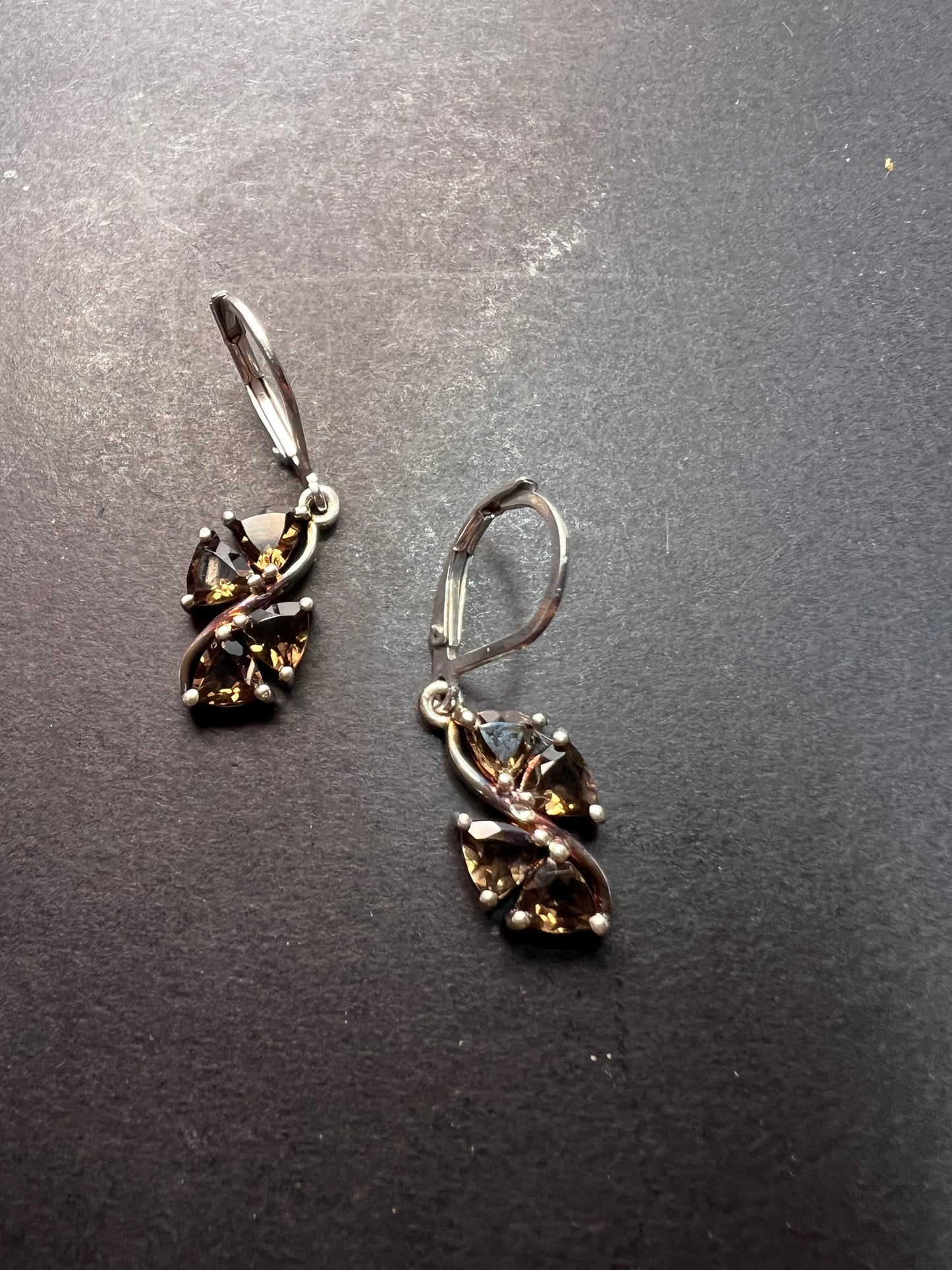 Smoky quartz sterling silver lever back earrings