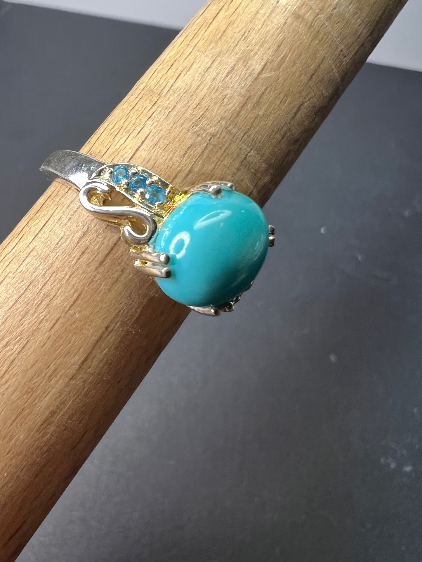 Sleeping Beauty turquoise and neon blue apatite sterling silver ring size 9