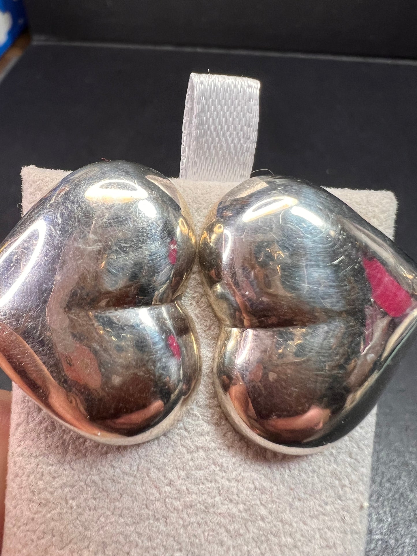 Vintage sterling silver puffy heart earrings