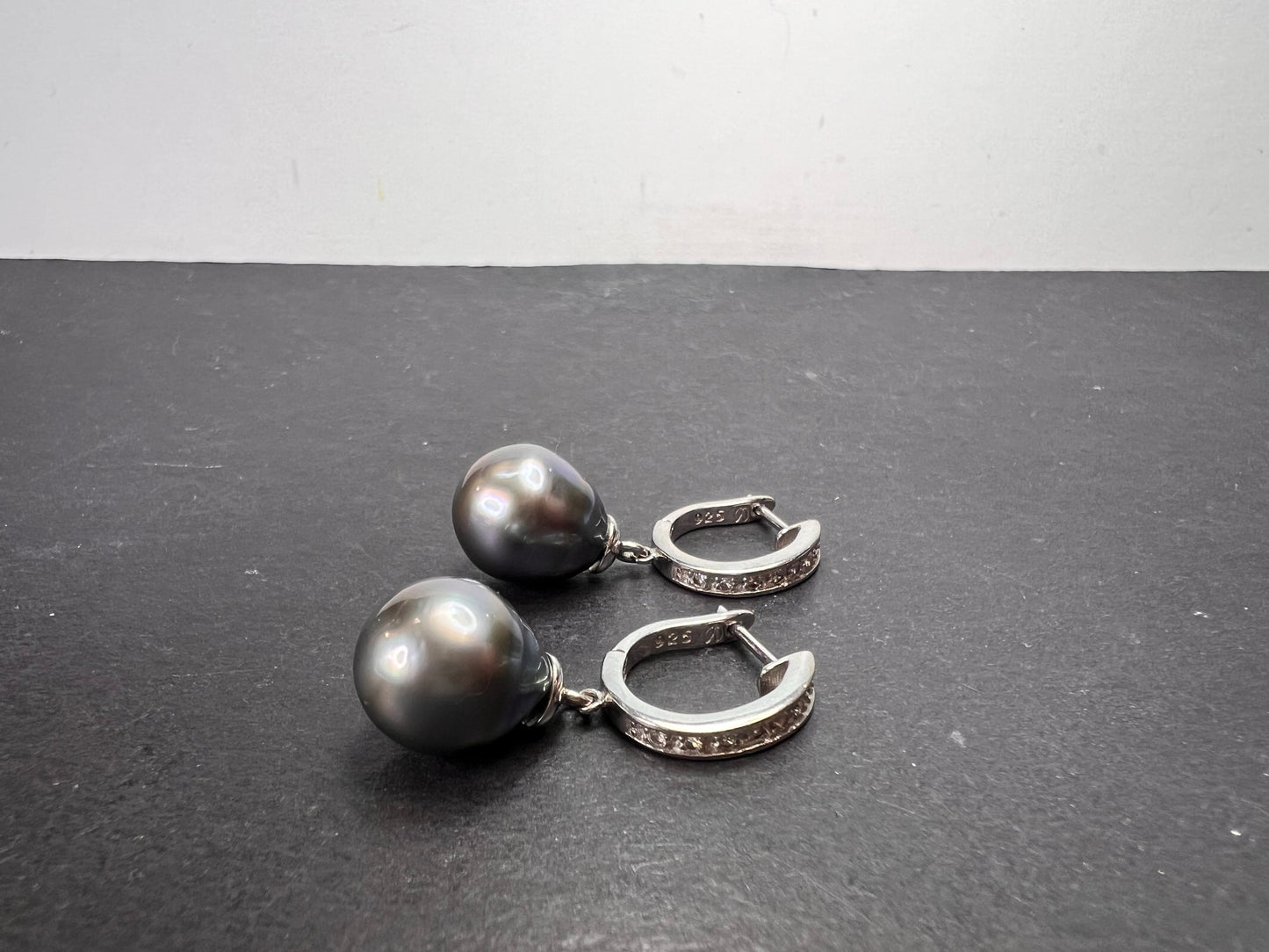 Tahitian south seas pearl earrings in rhodium over sterling silver