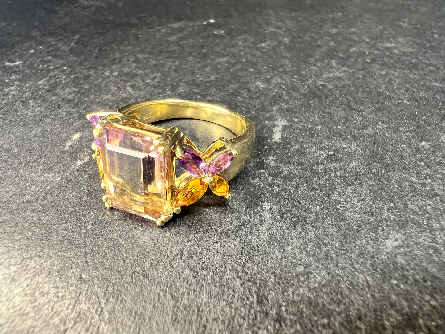 Ametrine Citrine Amethyst Ring Gold Plated 925 Size 7
