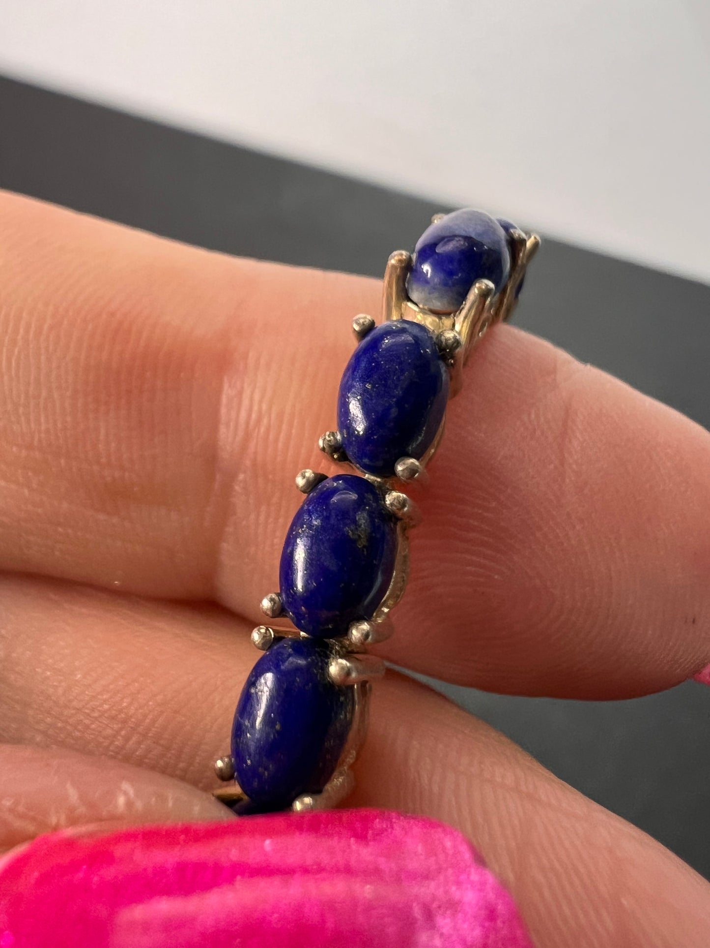 Lapis lazuli and black spinel sterling silver bracelet