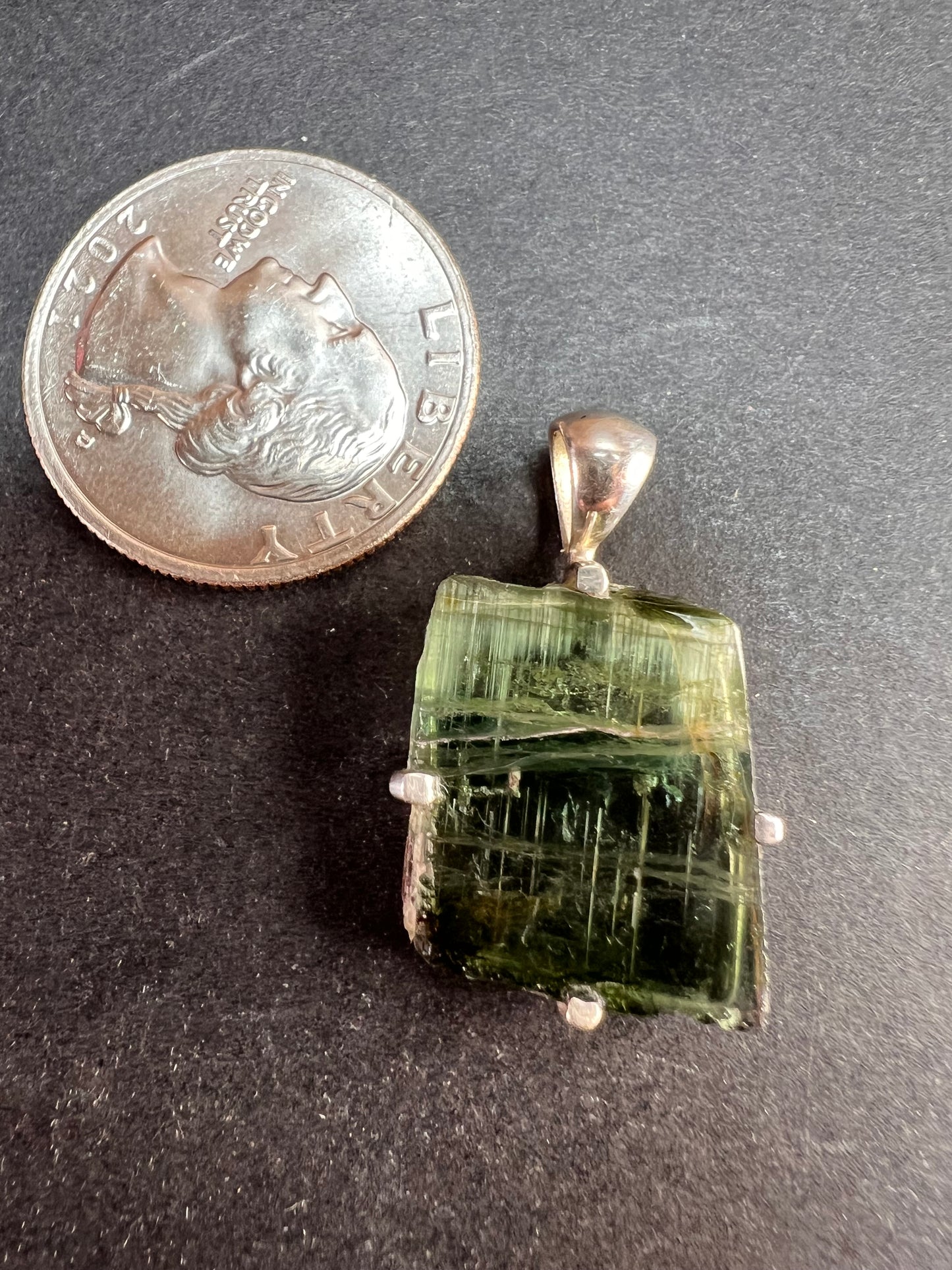 NEW Green teal tourmaline sterling silver pendant 3.16 grams