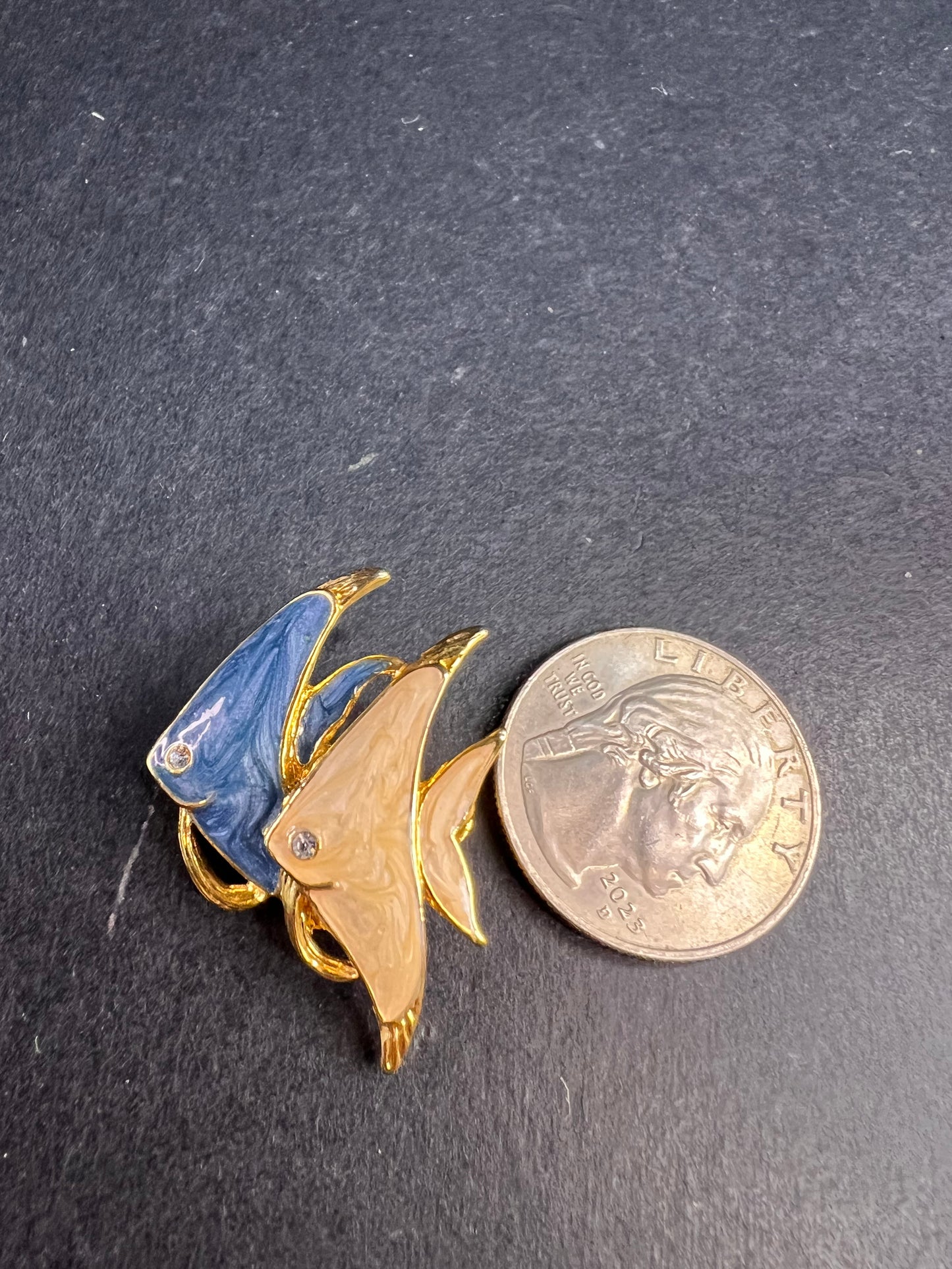 Vintage MCJ Signed Exotic Fish Gold Tone Brooch Pin - Rhinestones, Enamel