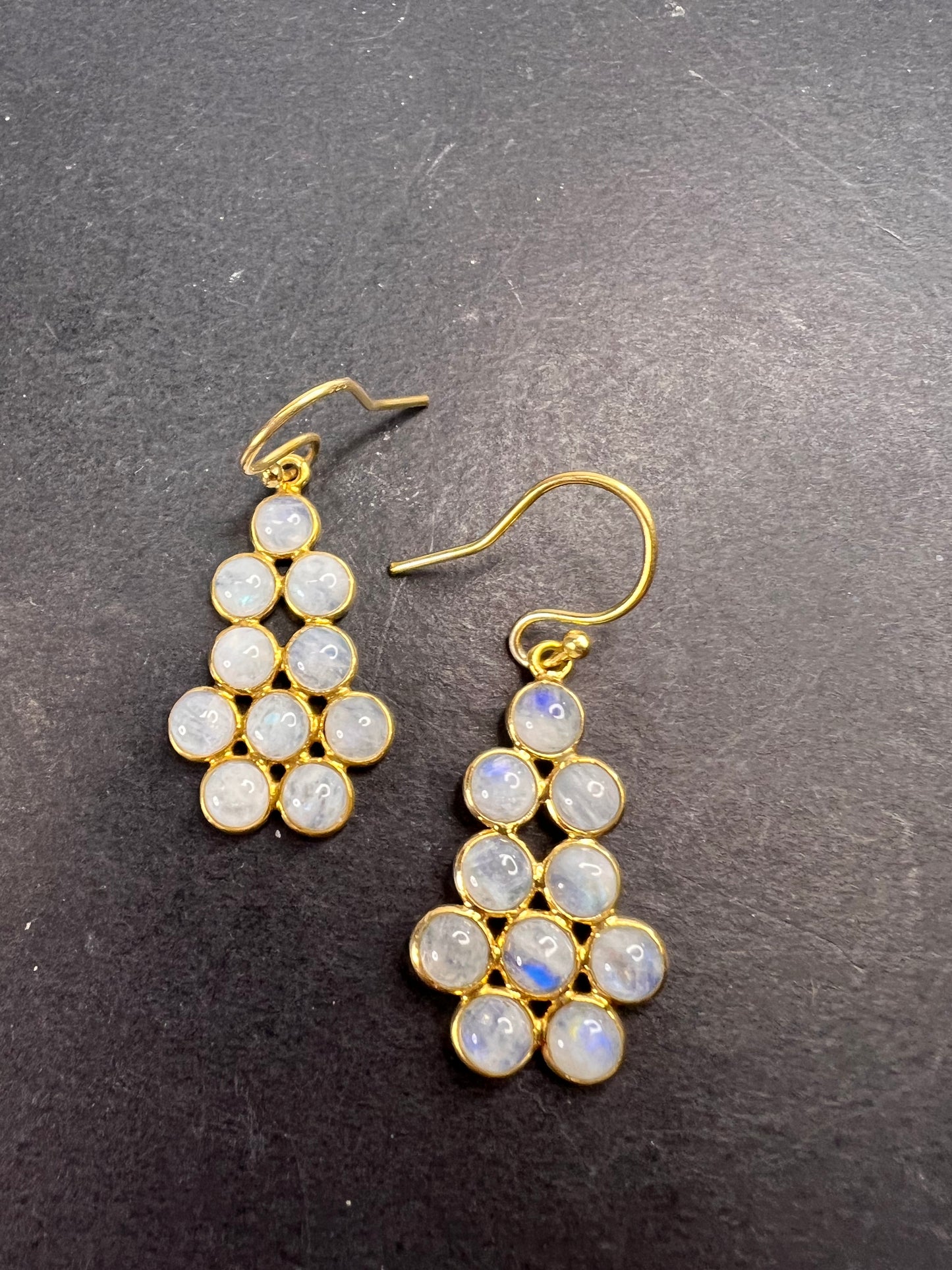 Rainbow moonstone chandelier earrings in gold over sterling silver