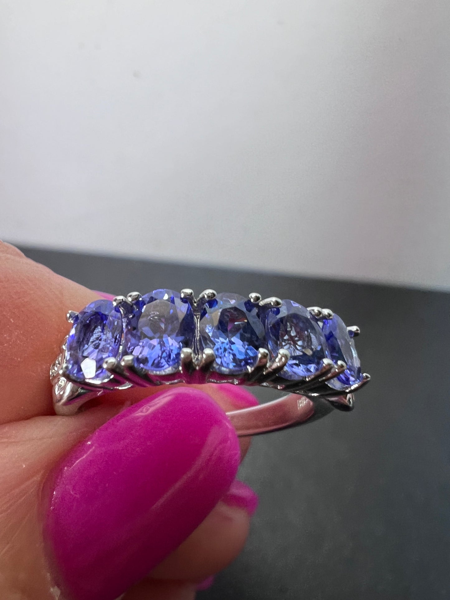 Blue Tanzanite Rhodium Over Sterling Silver 5-stone Band Ring 1.87ctw size 9