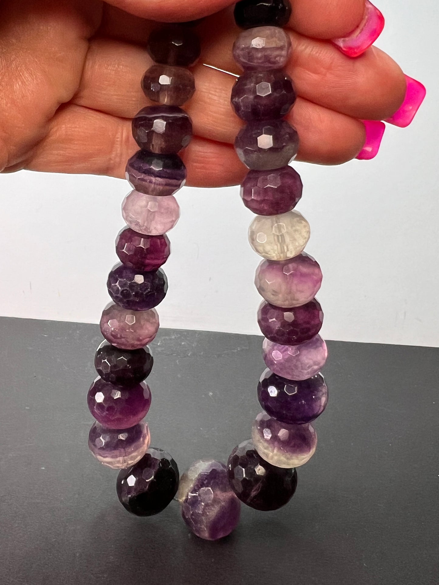 Rainbow and purple fluorite faceted beaded statement necklace with 925 lobster clasp