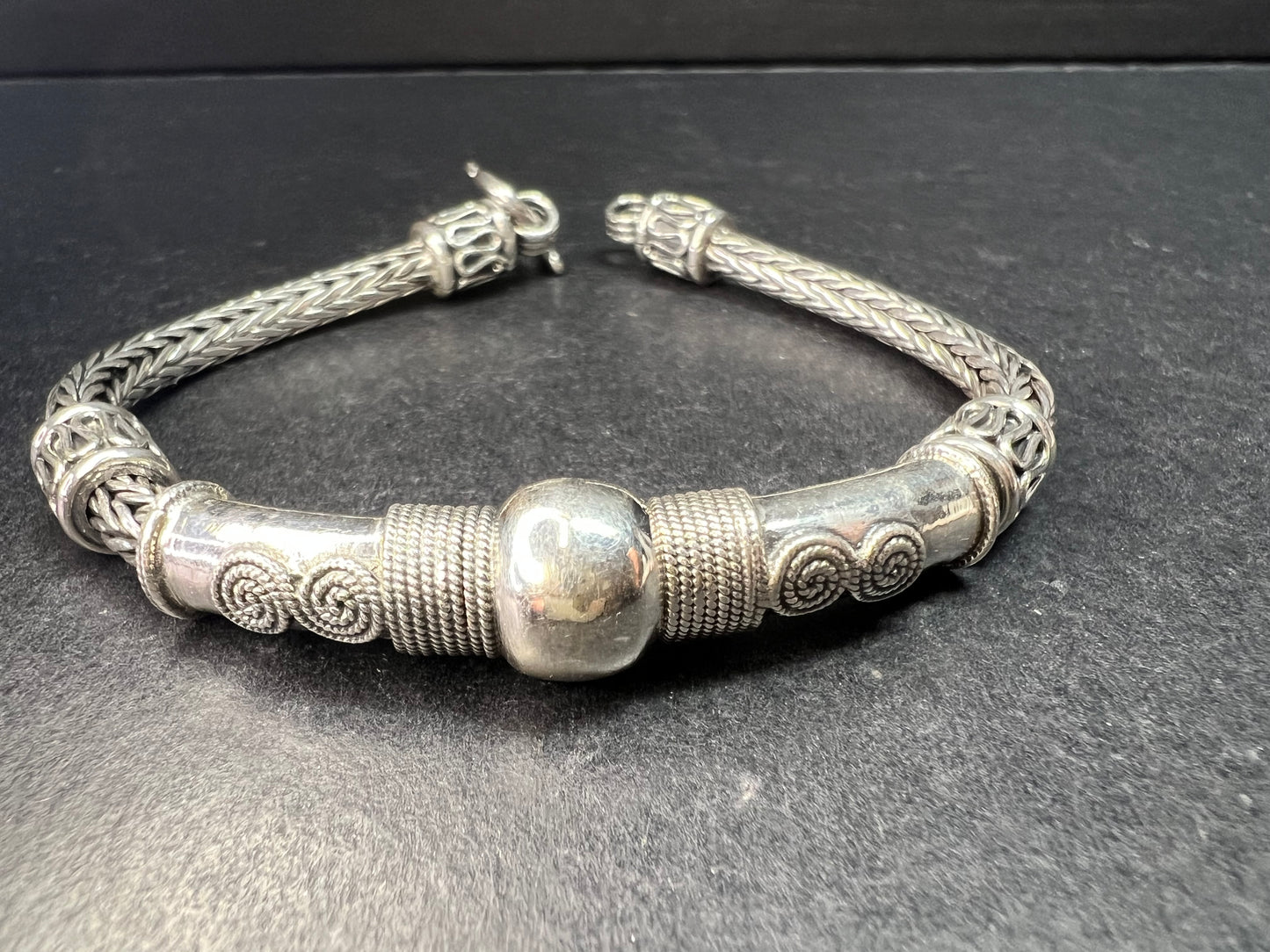 Vintage Sterling Silver Bali Byzantine Woven Hook Bracelet 8” 31g