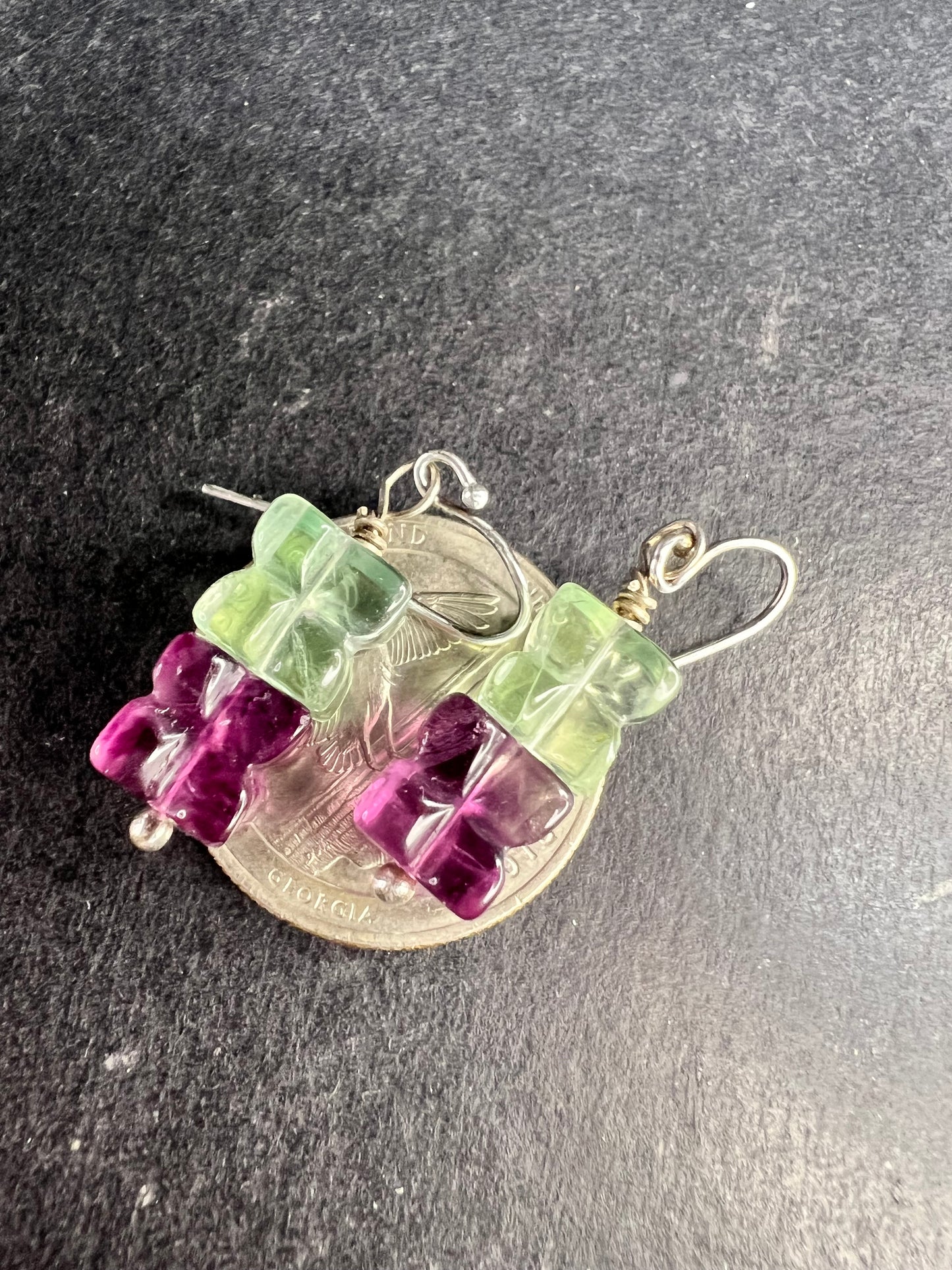 Sterling Silver Carved Fluorite Flower Drop Earrings