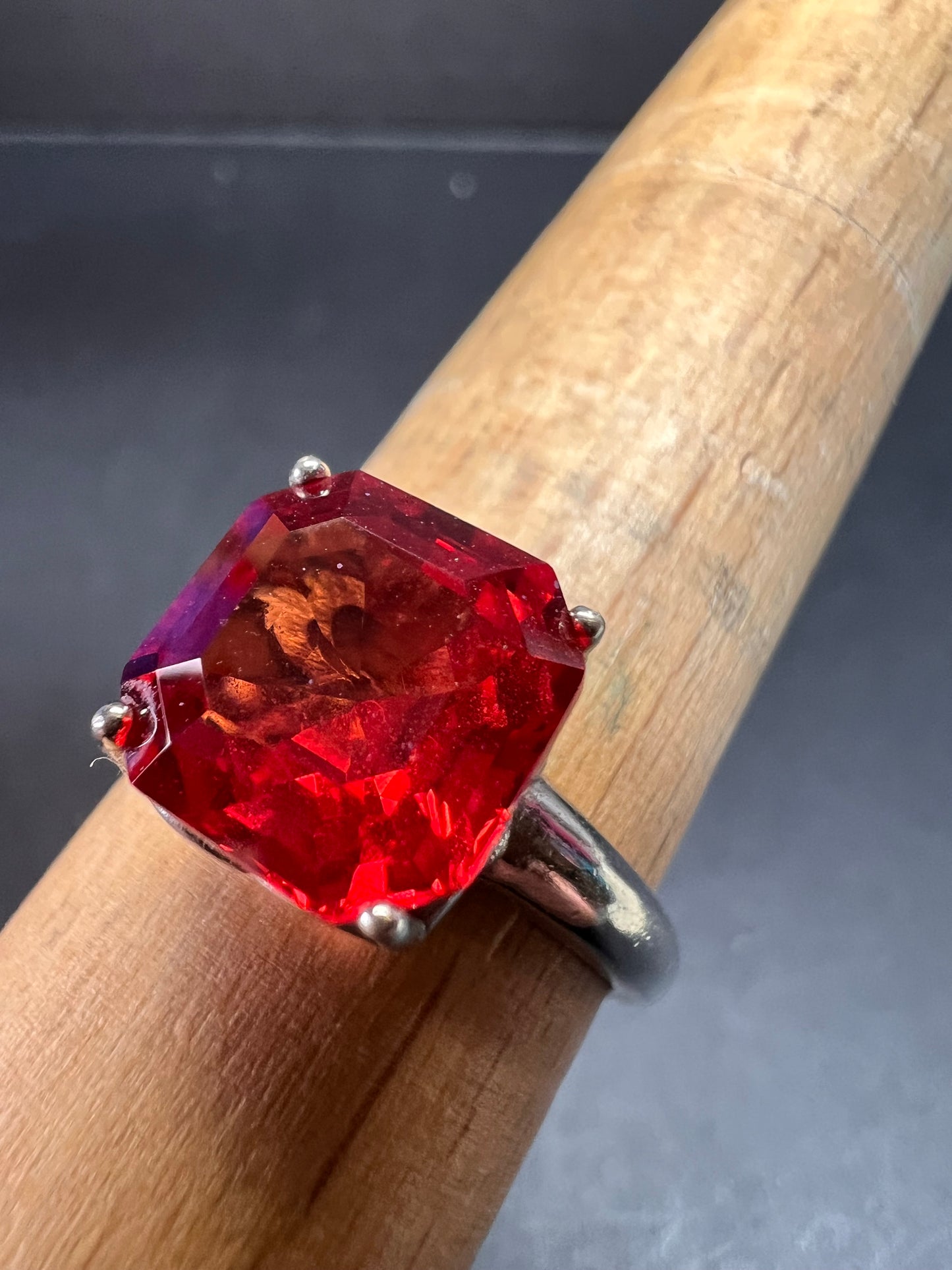 Lab created padparadscha sapphire rhodium over sterling silver solitaire ring size 9
