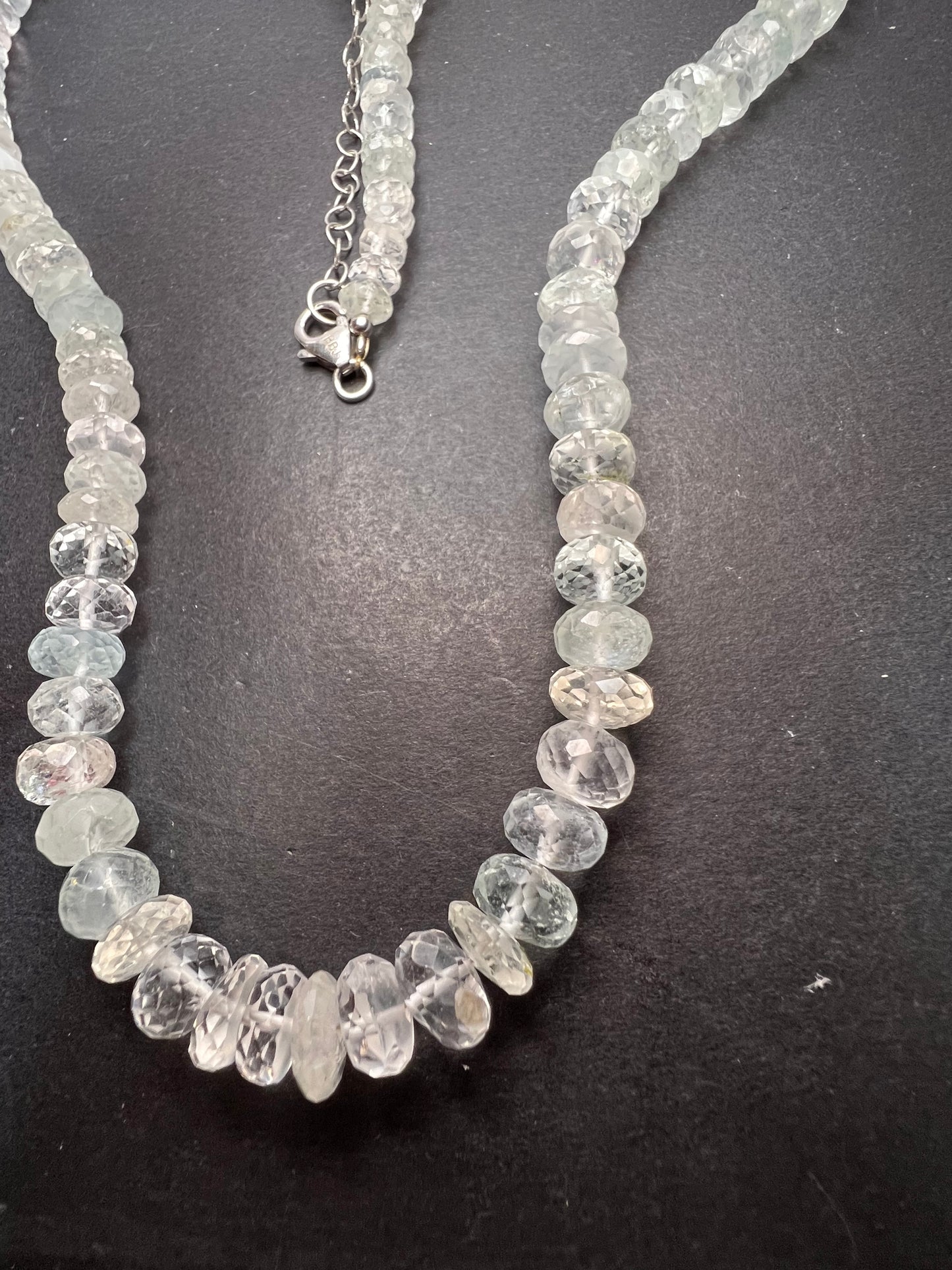 Natural faceted rondelle beaded necklace with platinum over sterling lobster clasp 20 inch