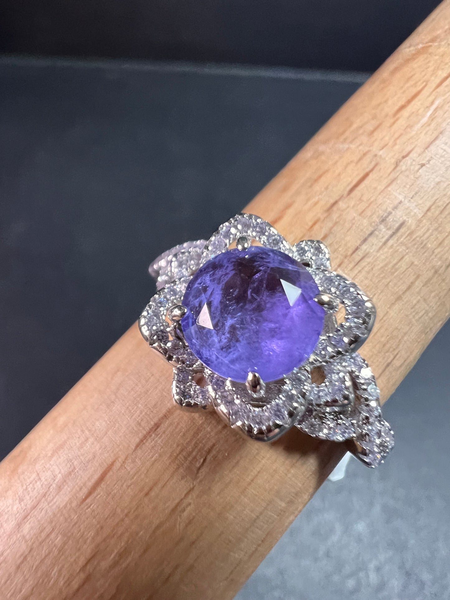 New Bomb Party Sterling Silver Lavender Simulated Amethyst Dinner Ring Sz 9