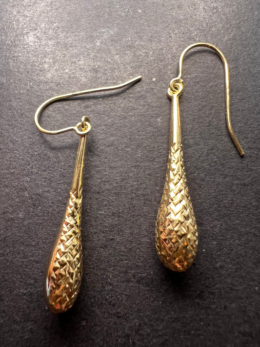 Turkish 10k yellow gold diamond cut teardrop earrings