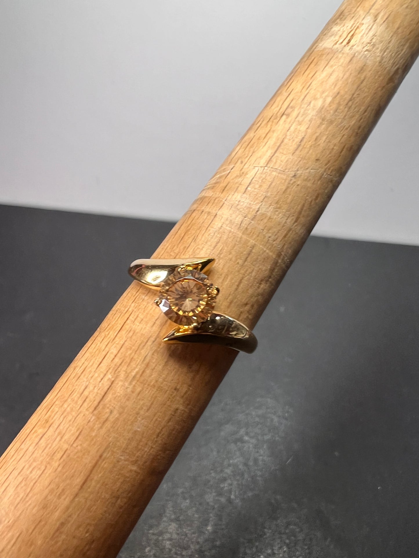 Champagne CZ ring in gold over sterling silver size 8