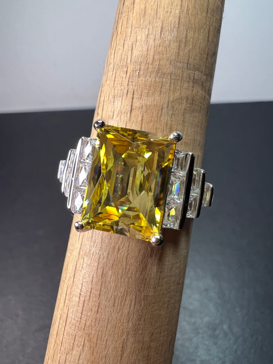 Yellow and white cz sterling silver cocktail ring size 9