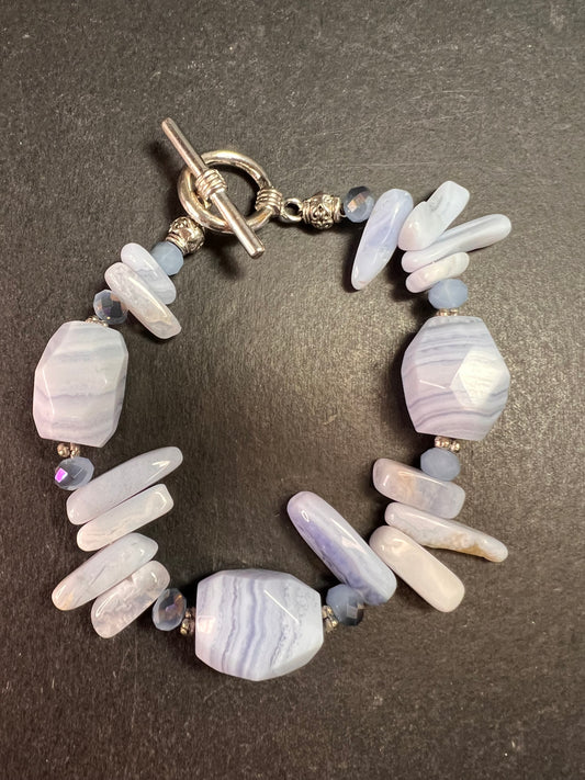 Blue Lace Agate Toggle Bracelet | Light Blue Gemstone Chip & Nugget Beads