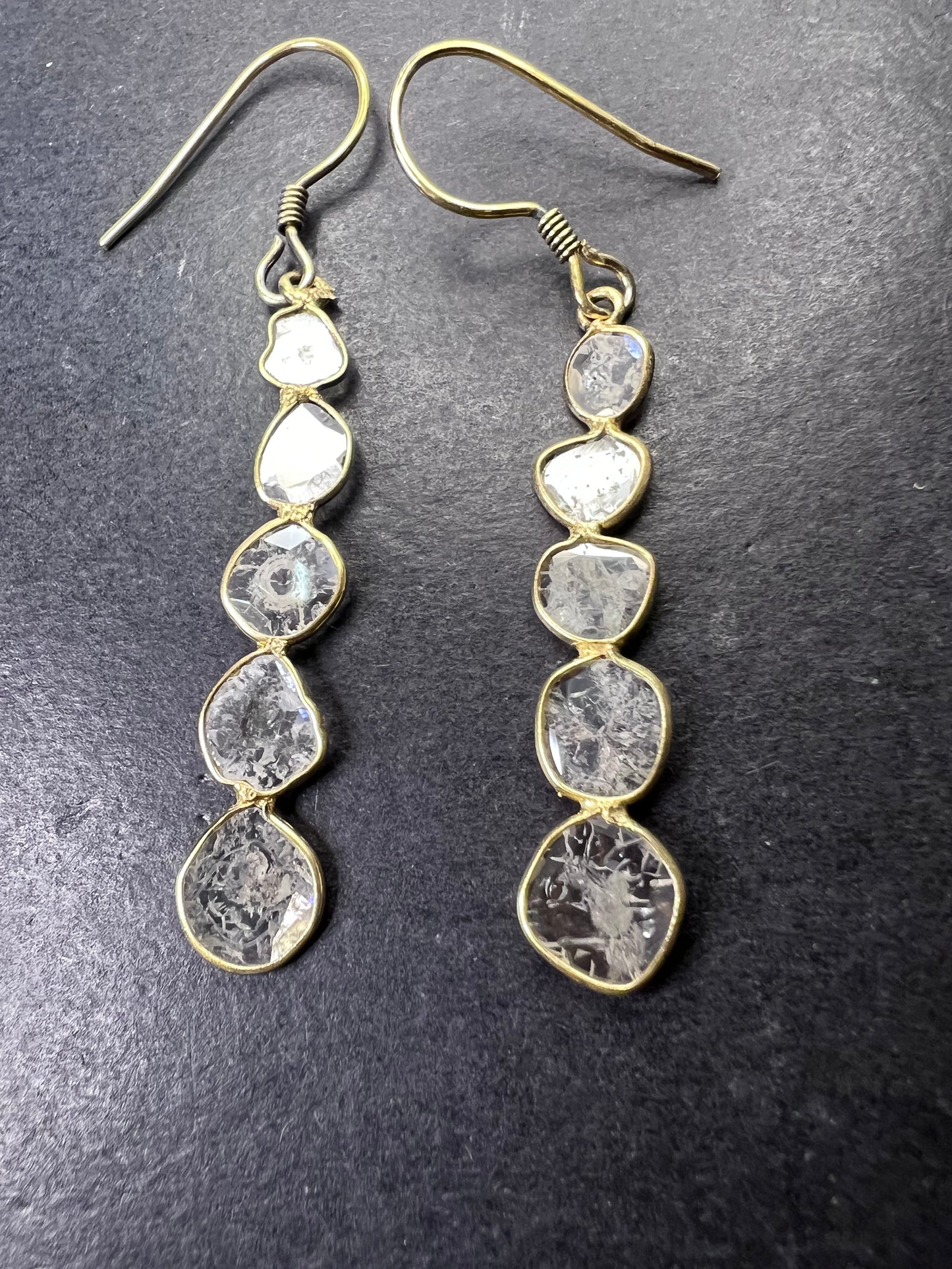 Polki diamond slice dangle earrings in gold over sterling