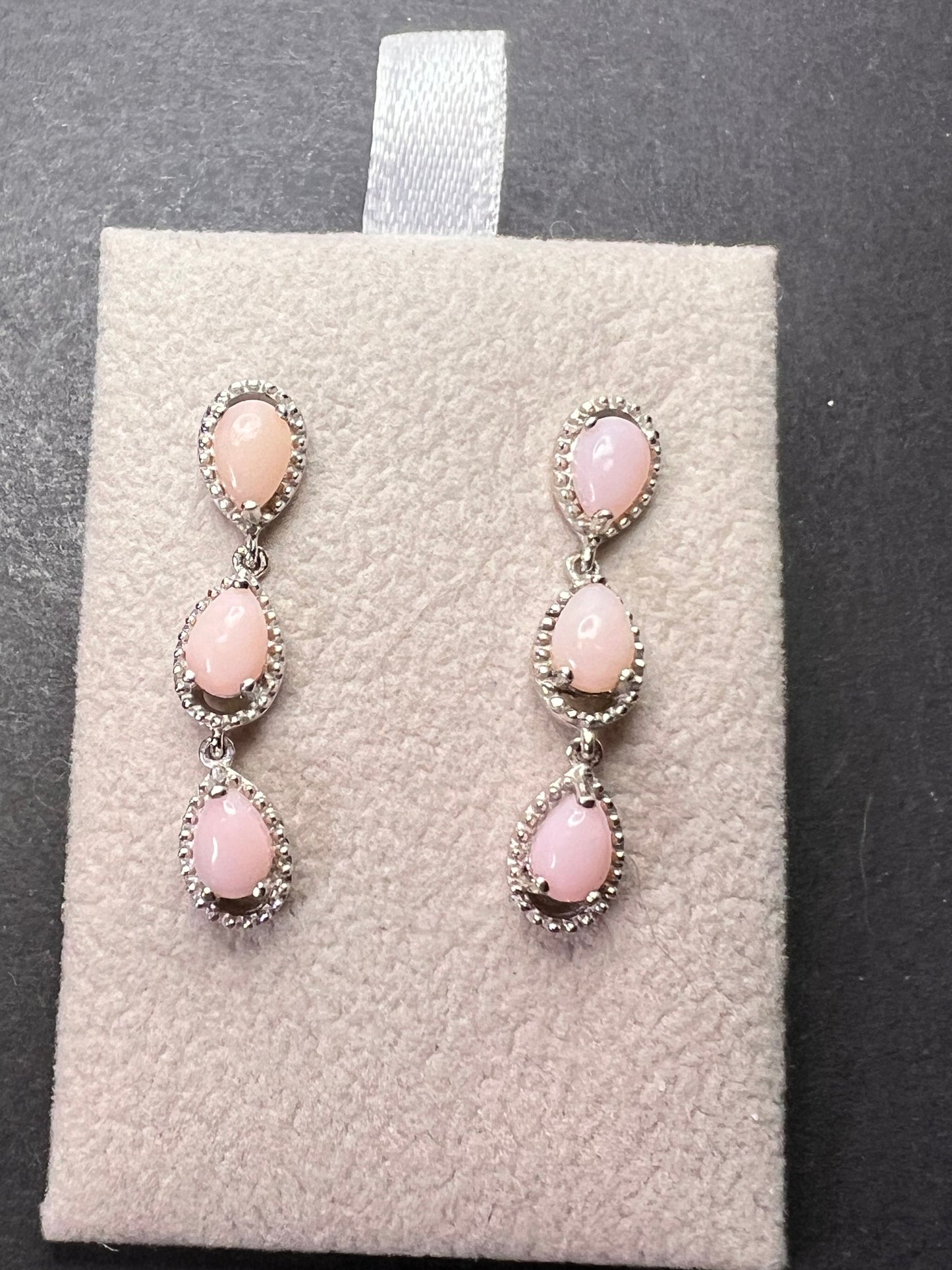 Pink opal sterling silver drop earrings