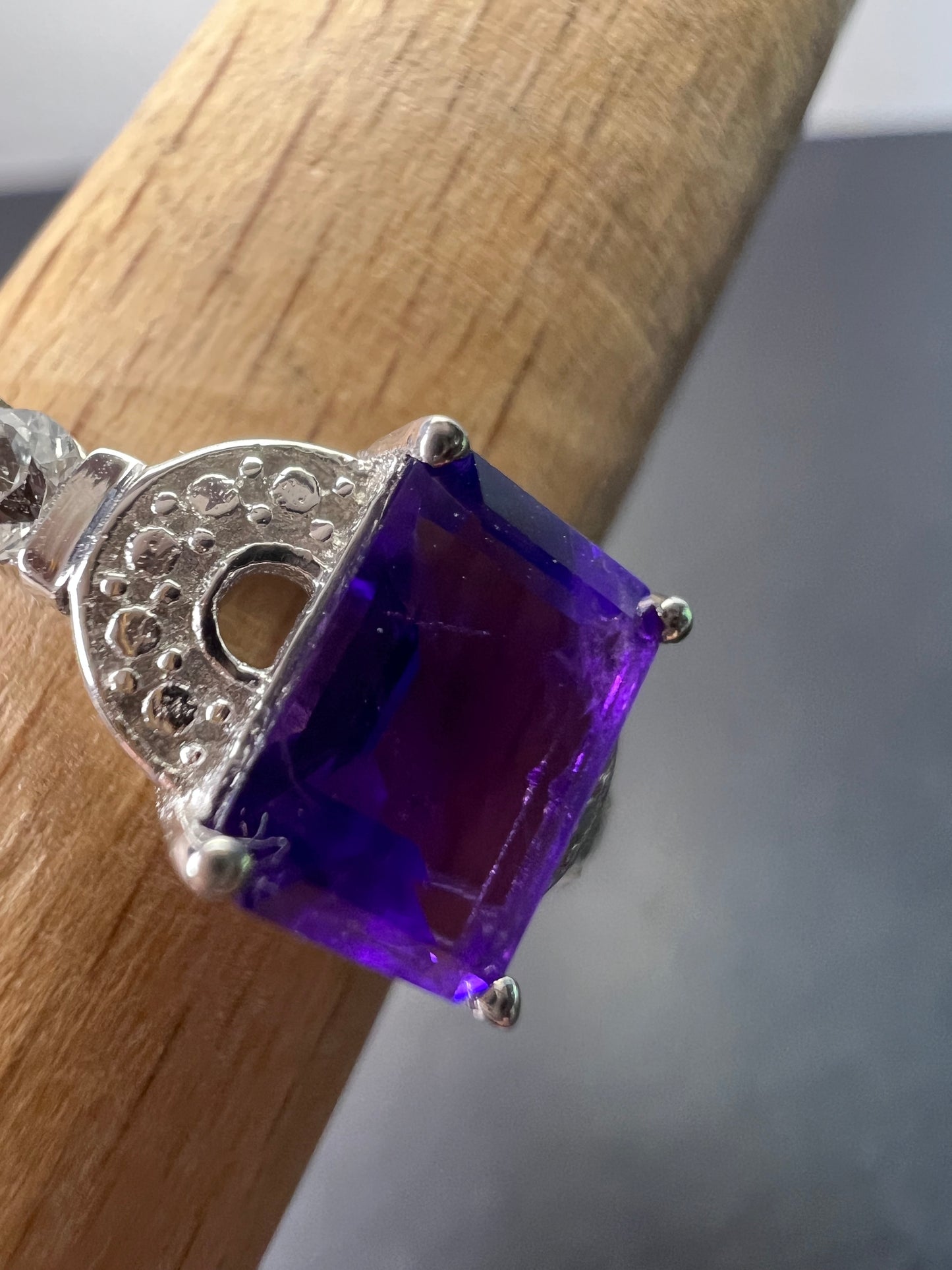 Amethyst and white topaz sterling silver ring size 9