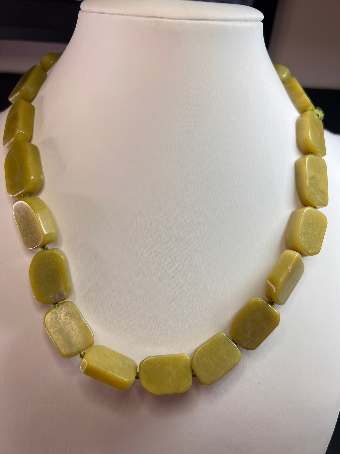 NEW olive serpentine necklace with sterling silver clasp