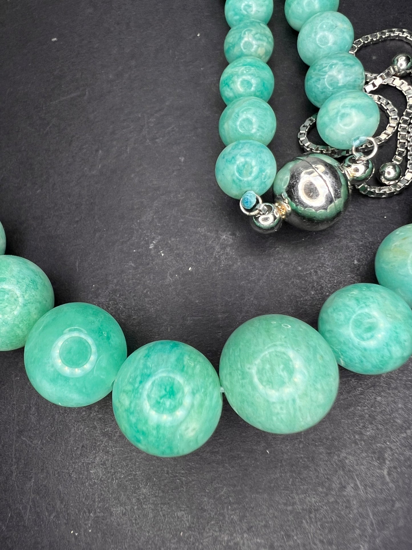 Amazonite beaded bolo necklace with sterling clasp and slide adjustments