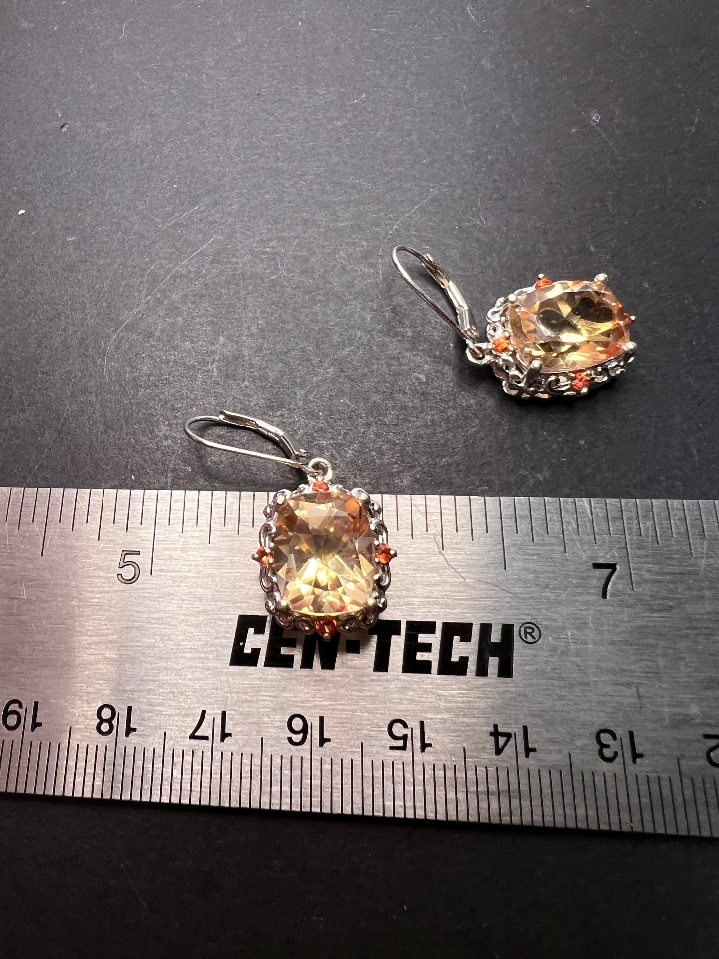 Morganite quartz and orange spinel sterling silver lever back earrings OOP