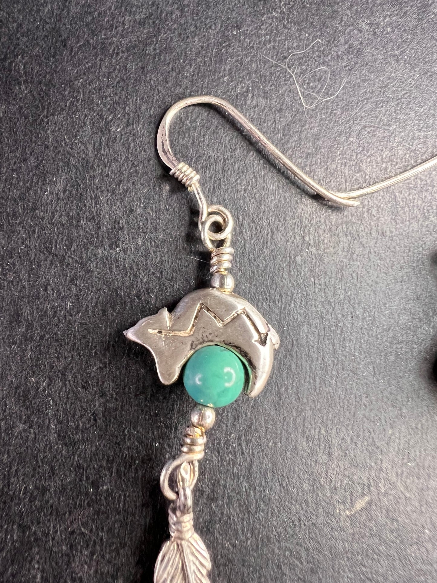 Vintage Sterling Silver Turquoise Earrings – Bear & Feather Motif