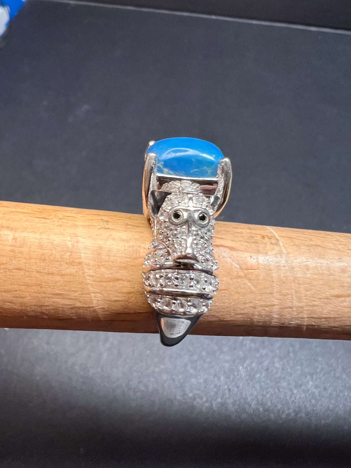 NEW Ceruleite and zircon seahorse ring in sterling silver size 8