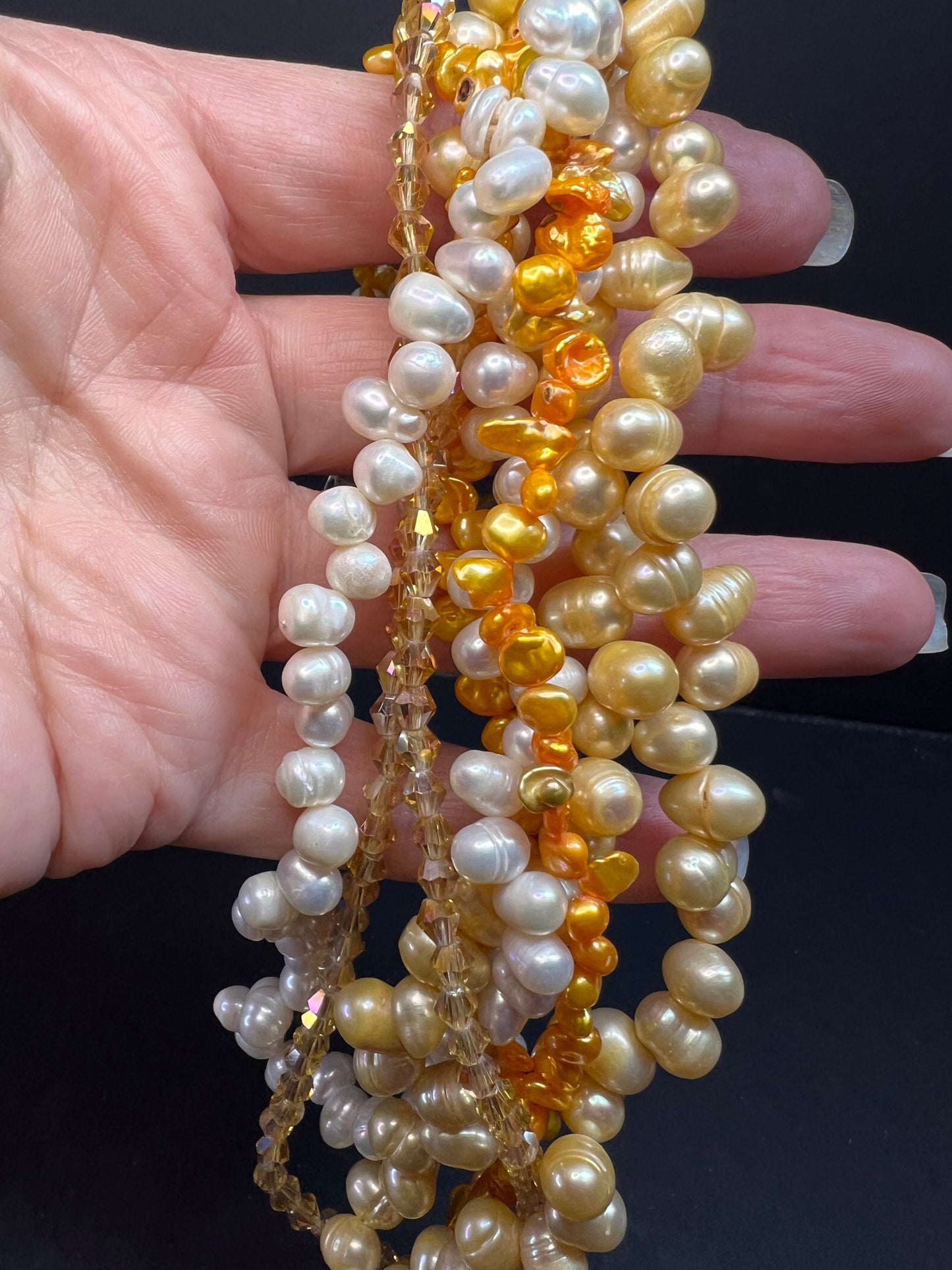 NEW yellow freshwater pearl multi strand necklace with sterling silver clasp