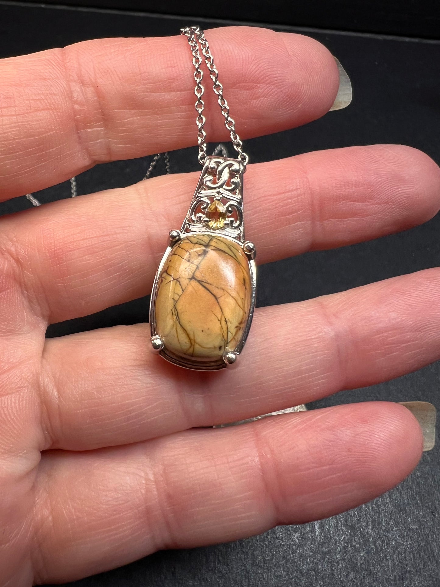 NEW Cherry Creek Jasper and citrine pendant in platinum over stainless steel