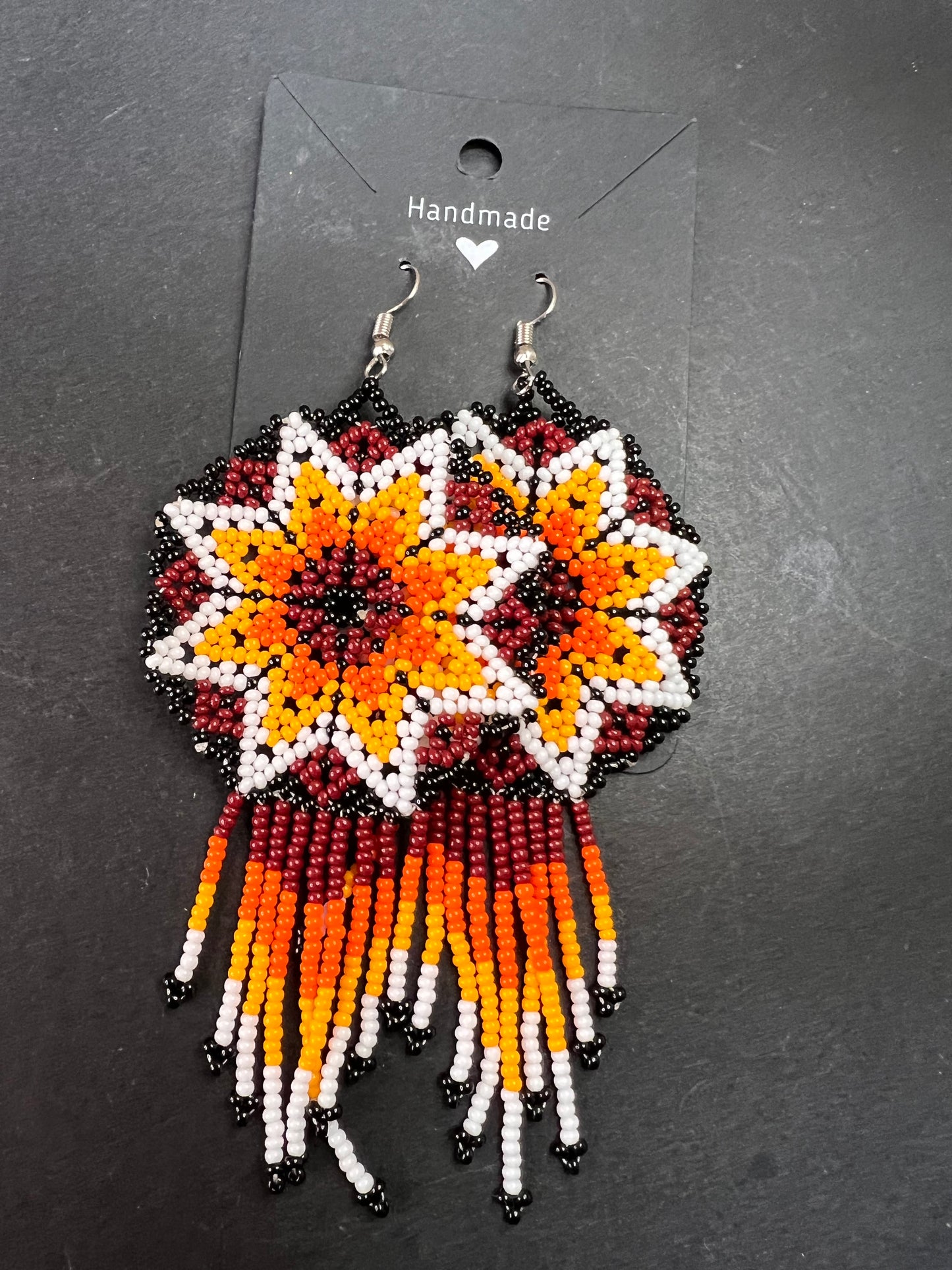 NEW Sunburst star seed bead southwest style dangling earrings