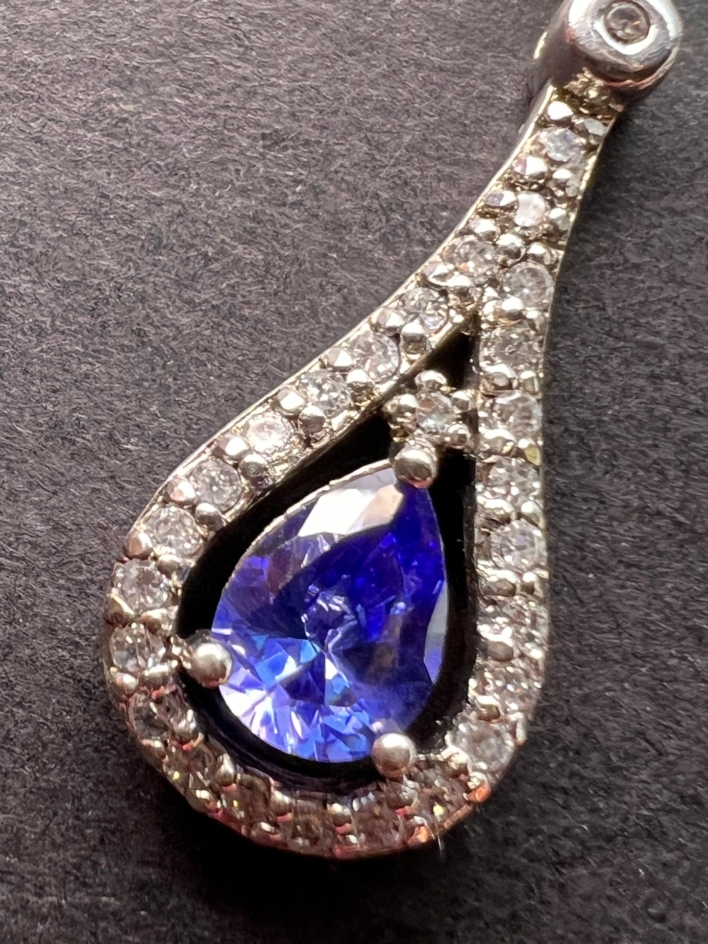 Tanzanite colored CZ teardrop pendant and chain necklace