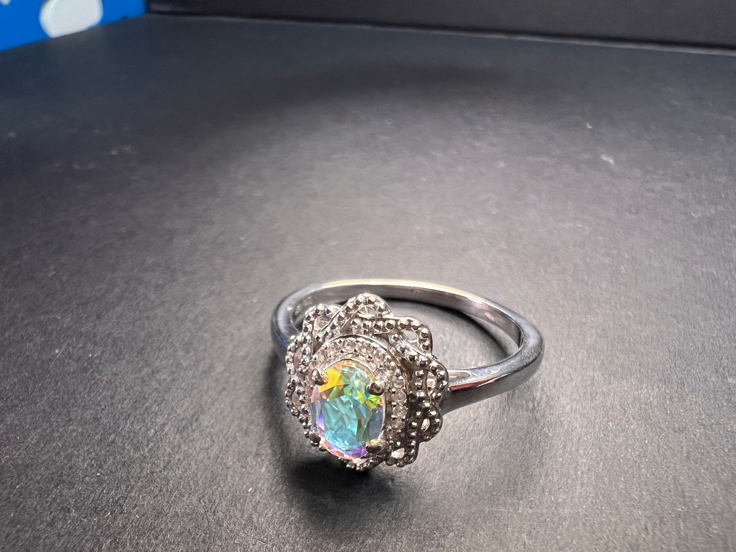 NEW Mercury Mystic topaz and zircon celestial halo ring in rhodium over sterling silver size 10