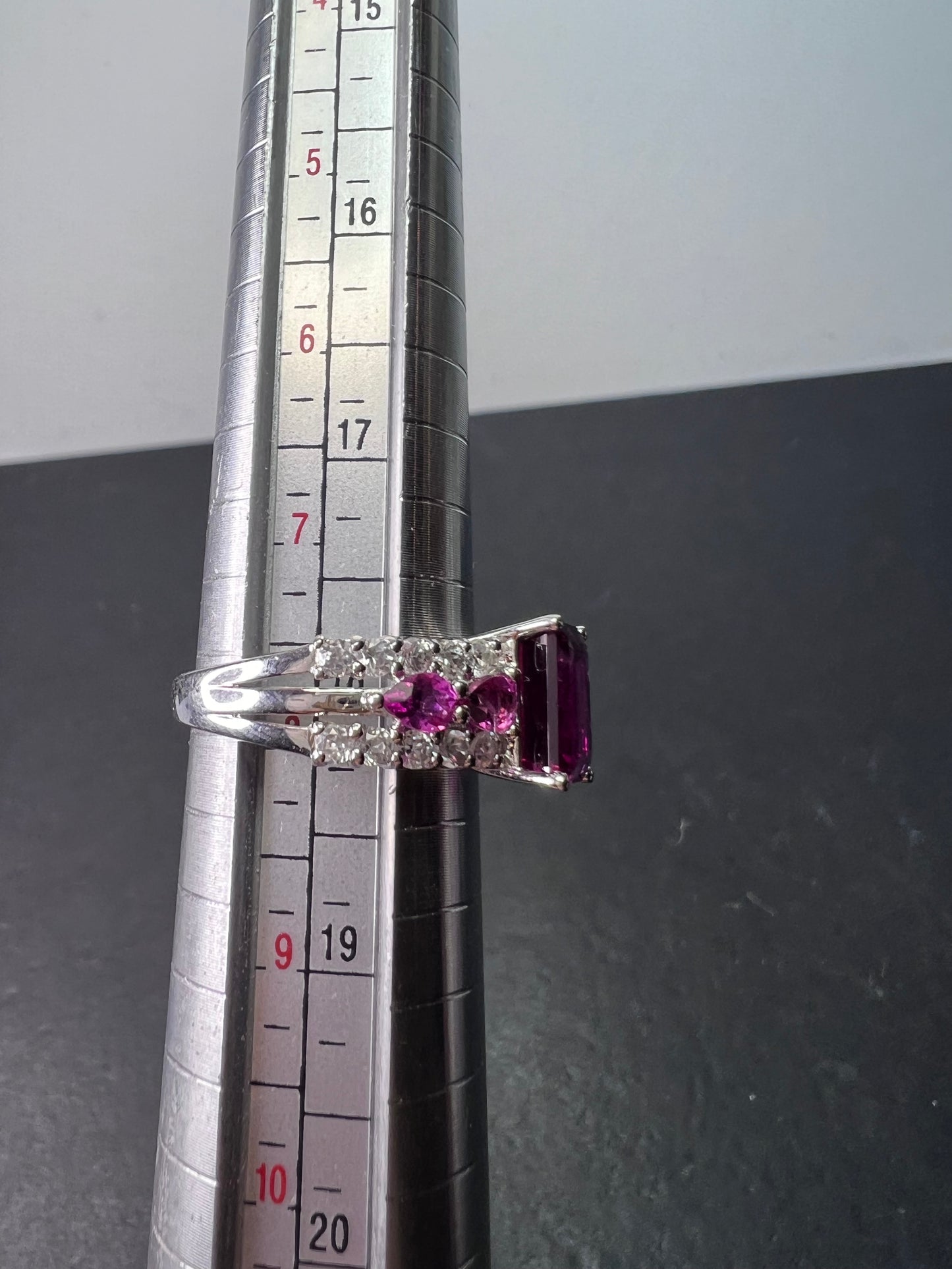 Lab pink tourmaline and white topaz statement ring size 8