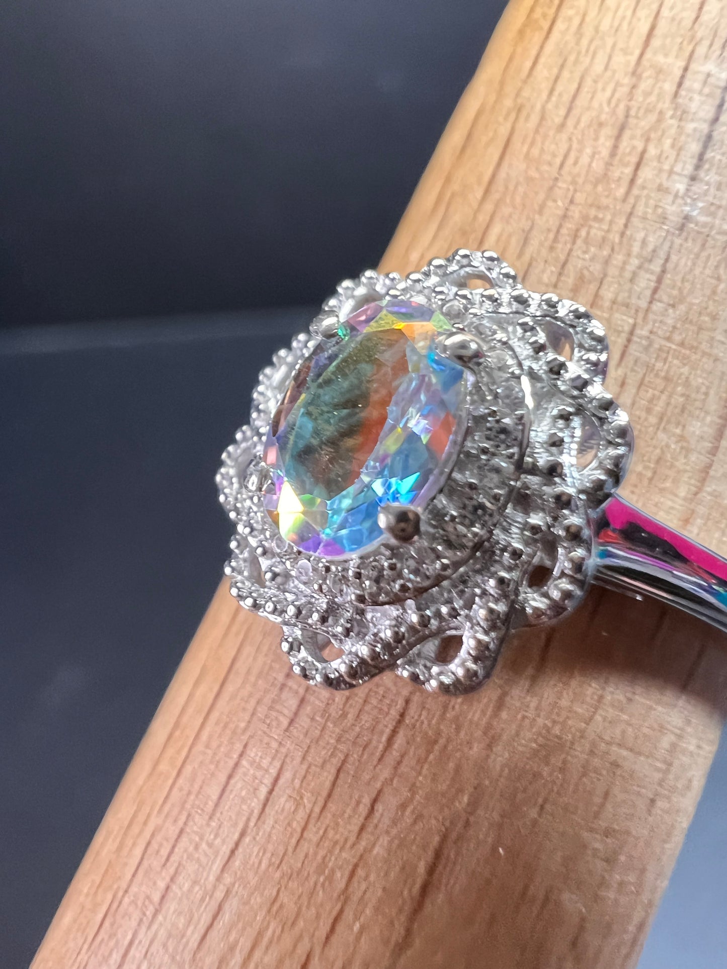 NEW Mercury Mystic topaz and zircon celestial halo ring in rhodium over sterling silver size 10