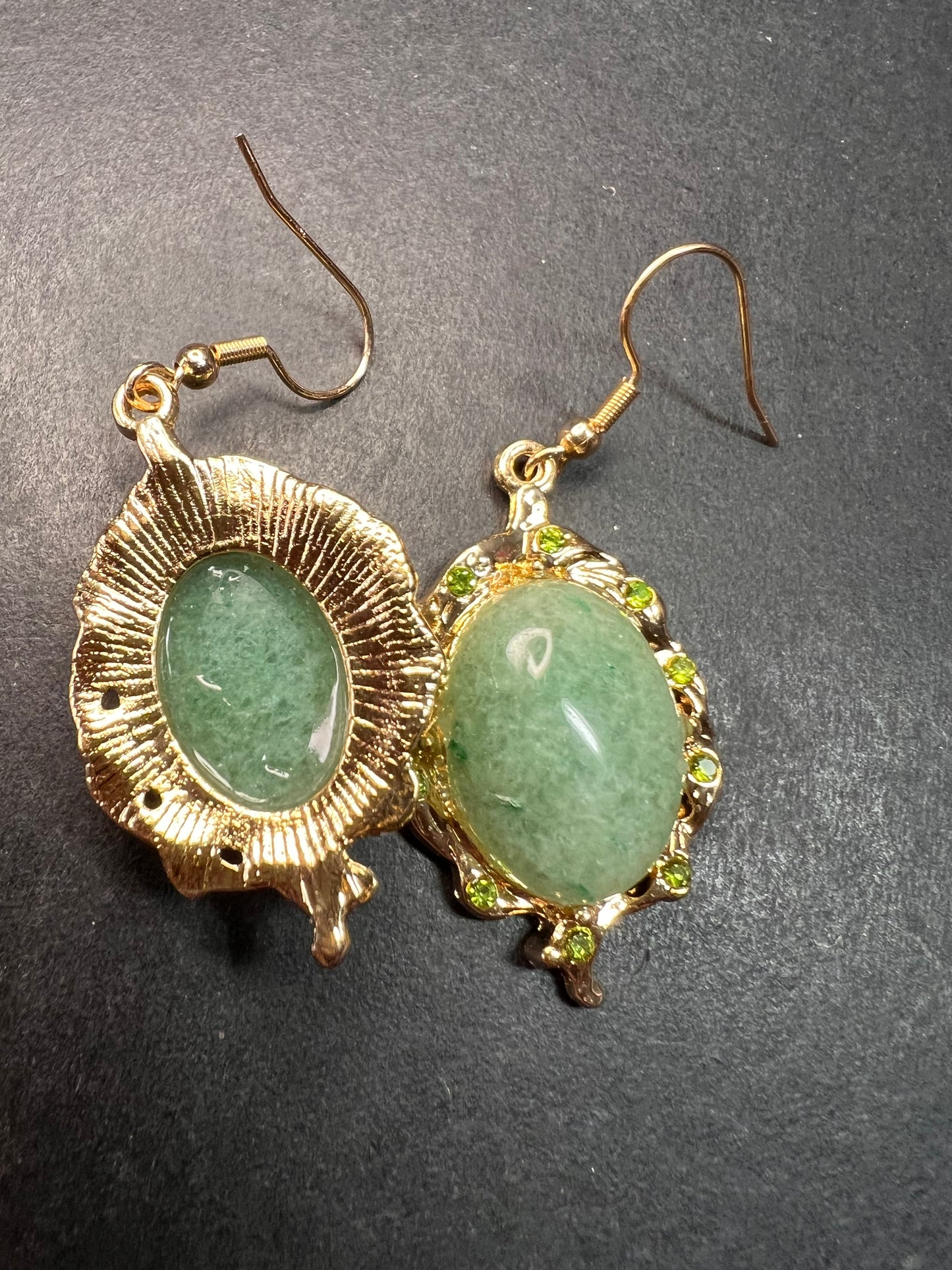 NEW Green aventurine gold tone earrings