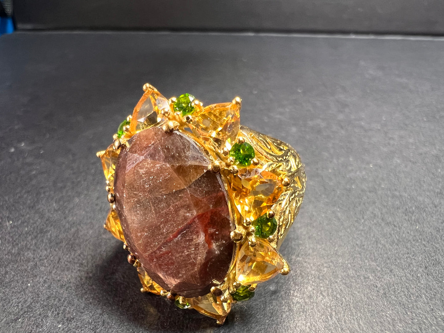 NEW chocolate sapphire multi gem cocktail ring in vermeil size 7