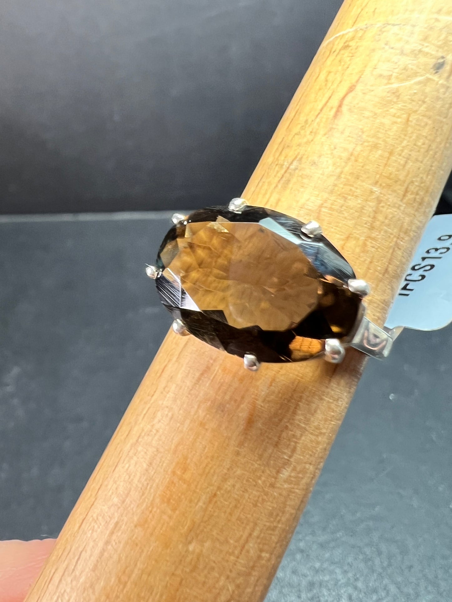 Smoky Quartz 925 Sterling Silver Statement Ring Size 9