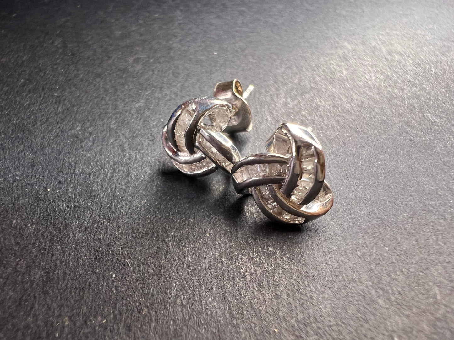 Diamond Celtic knot earrings in platinum over sterling silver .25ctw