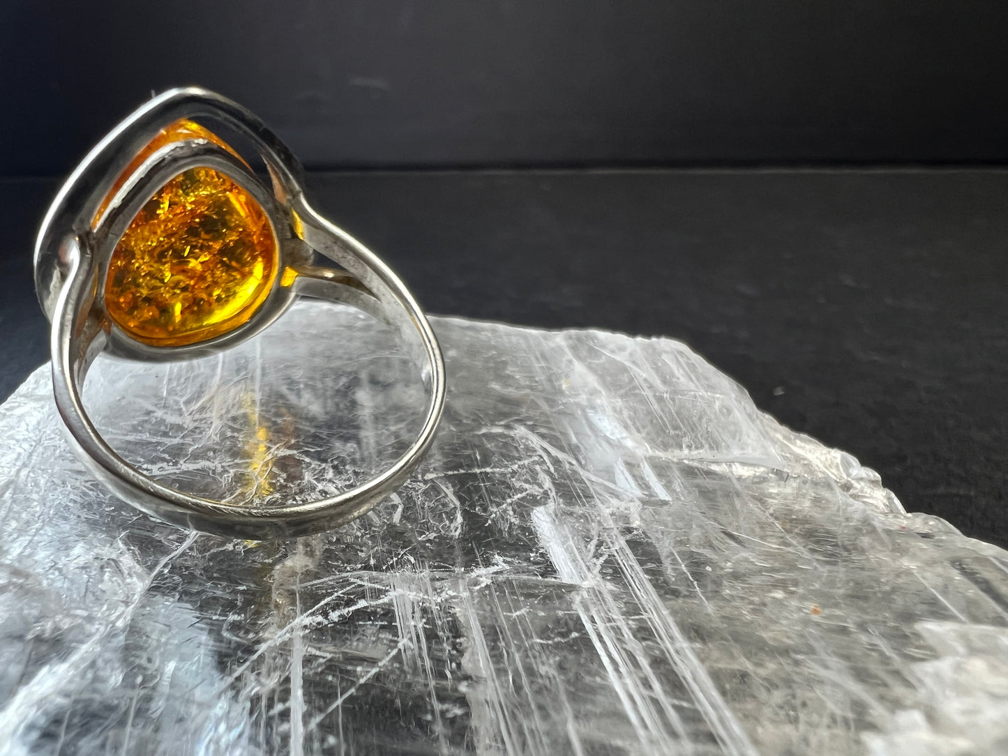 Sterling Silver Baltic Amber Ring Size 8 Teardrop Cabochon