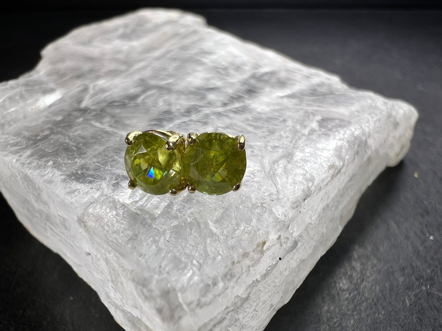 Rare Sphene Titanite Stud Earrings in 14k Yellow Gold