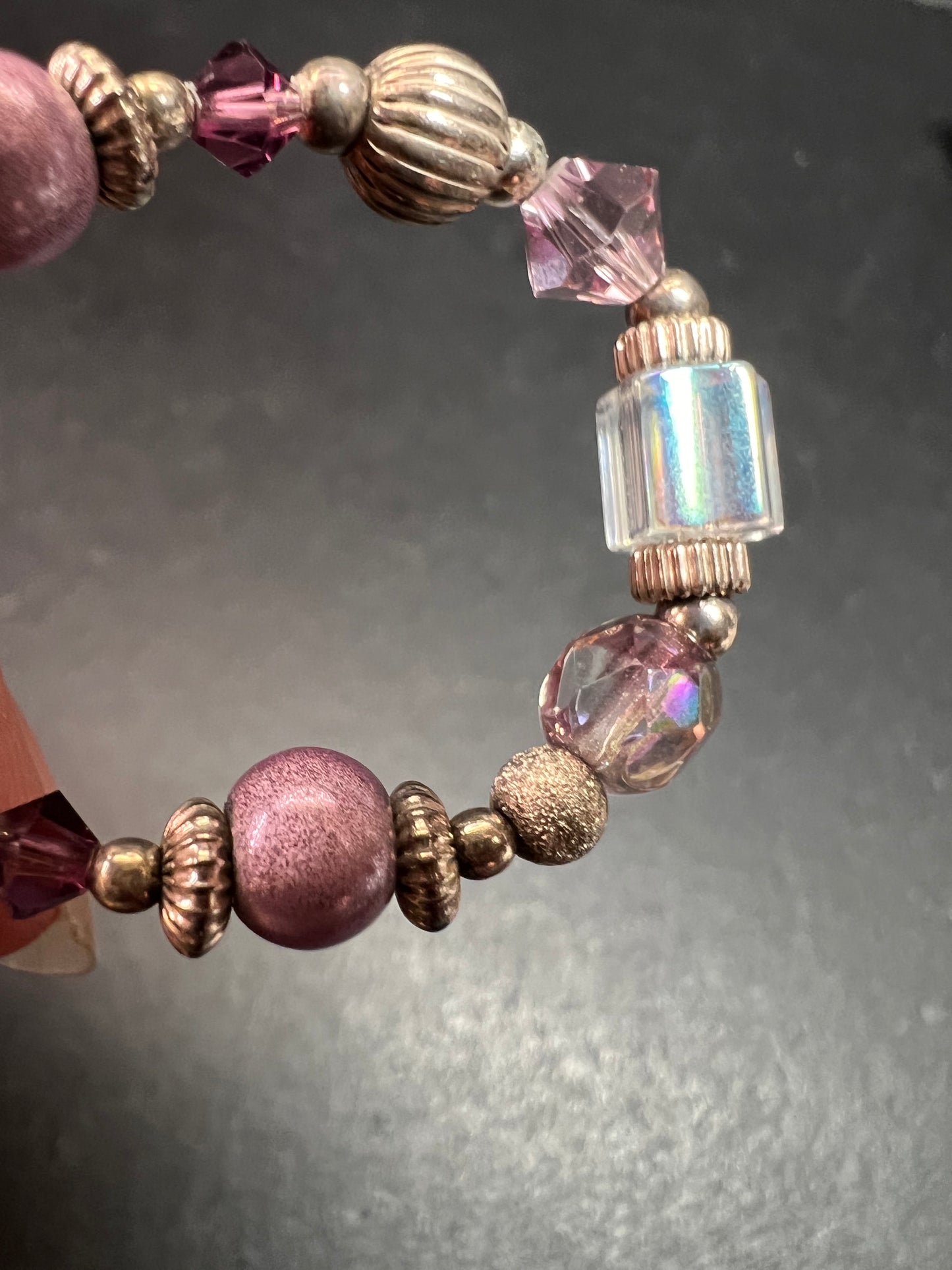 Vintage Sterling Silver Toggle Bracelet with Purple Crystal & Lampwork Beads