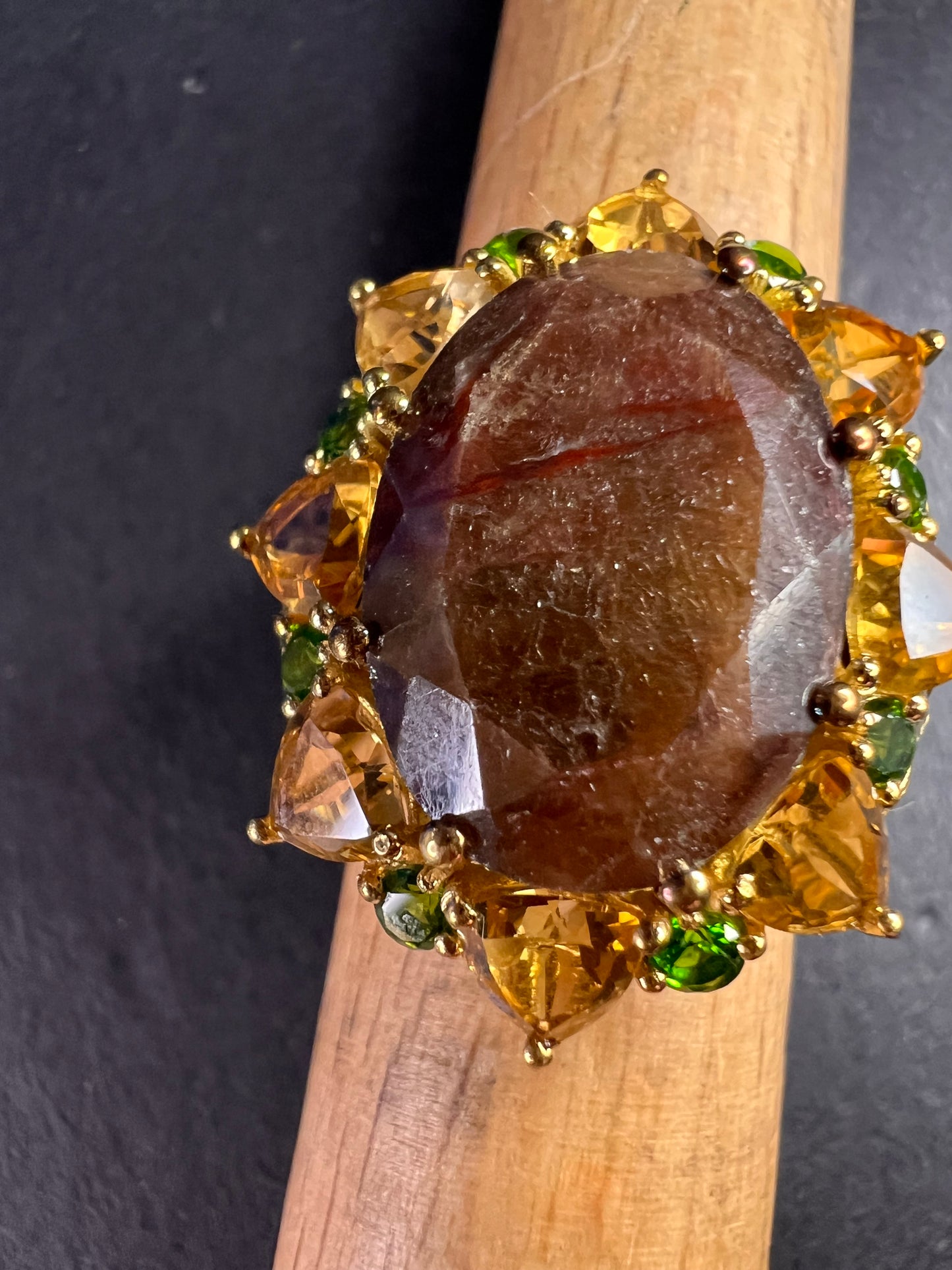 NEW chocolate sapphire multi gem cocktail ring in vermeil size 7