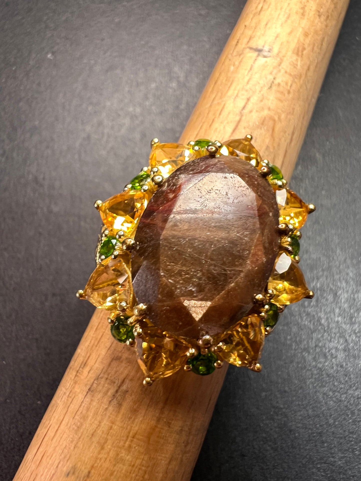 NEW chocolate sapphire multi gem cocktail ring in vermeil size 7