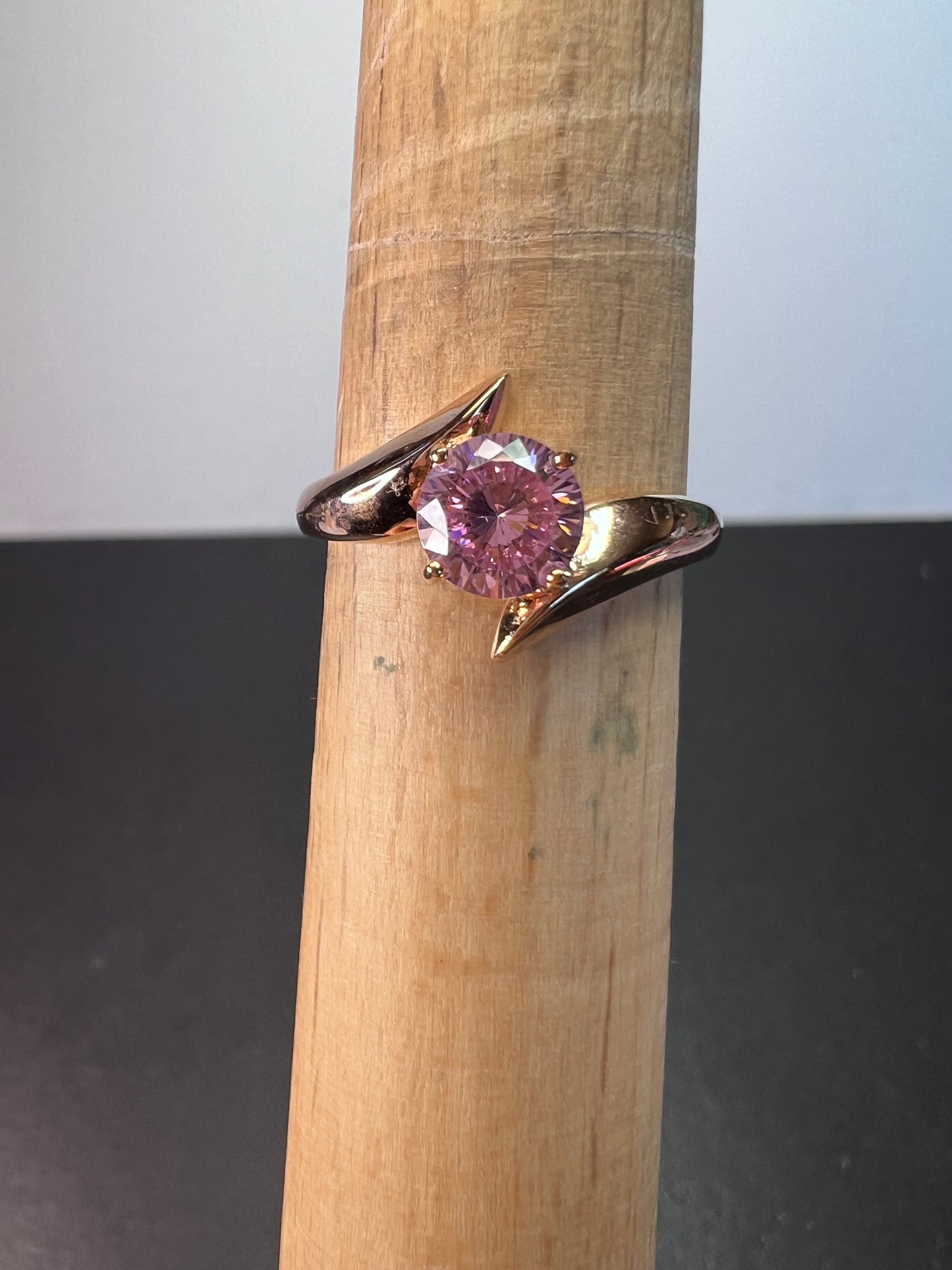 Pink CZ gold over sterling silver ring size 8