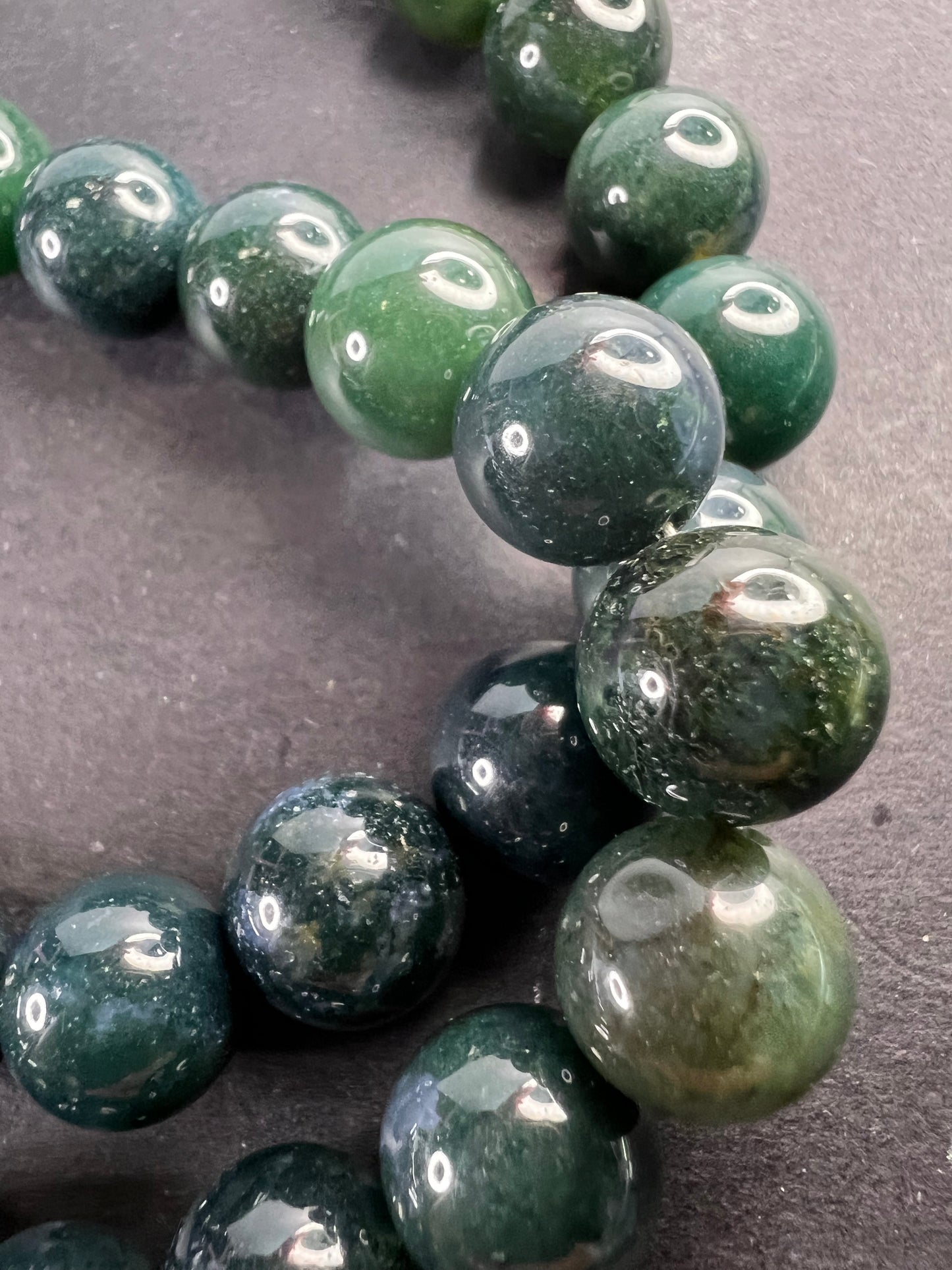 Moss agate 18 inch beaded necklace with sterling silver clasp