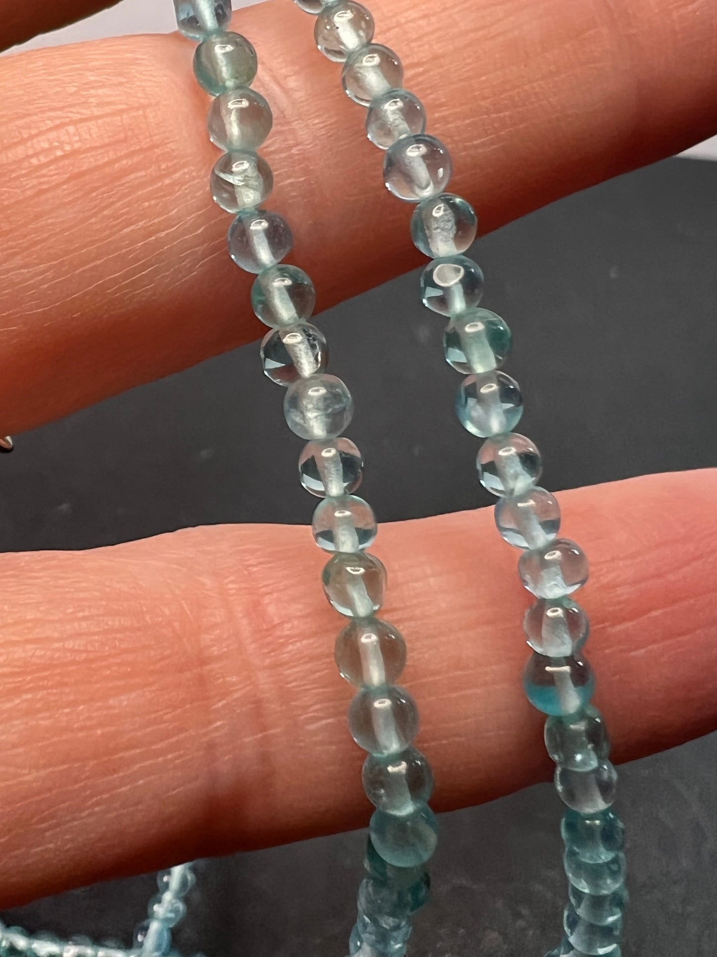 Blue apatite 2mm beaded necklace with sterling silver clasp