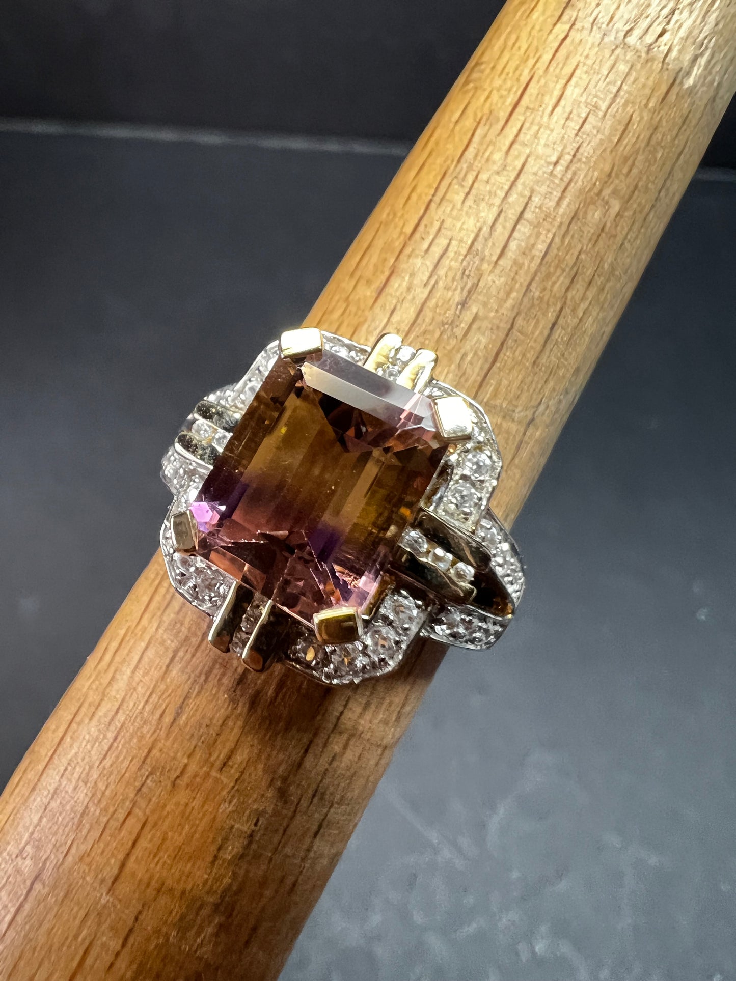 Vintage Ametrine Emerald Cut Ring Gold Over Sterling White Zircon Size 7