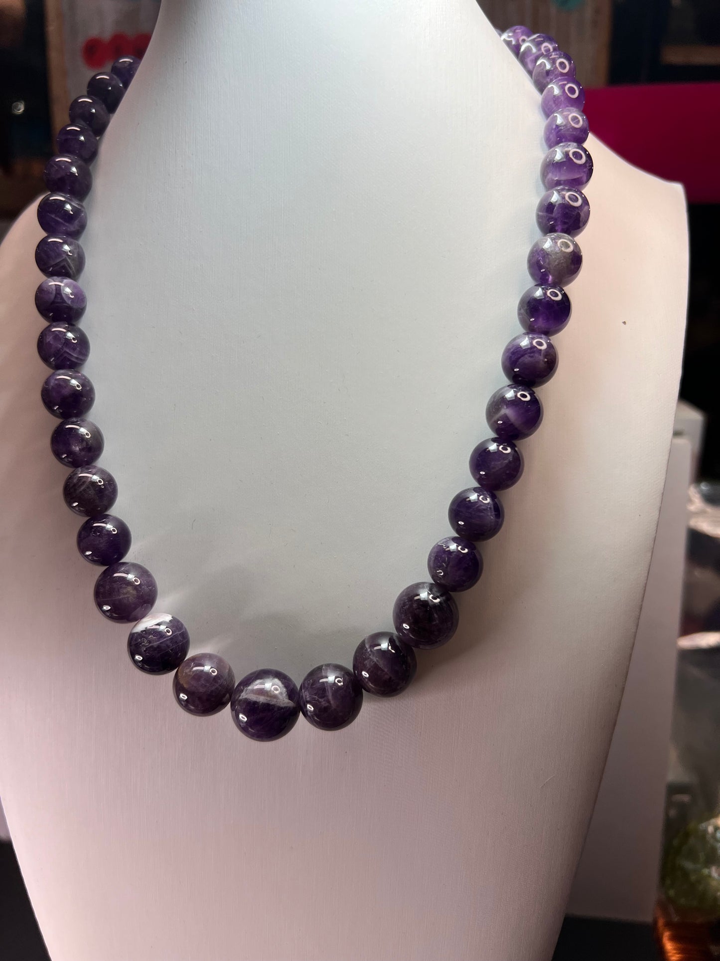 Bi color chevron dream amethyst necklace with sterling silver clasp