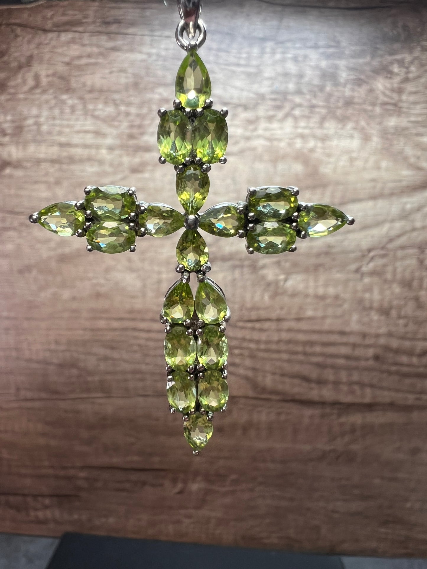 Peridot gemstone sterling silver cross pendant